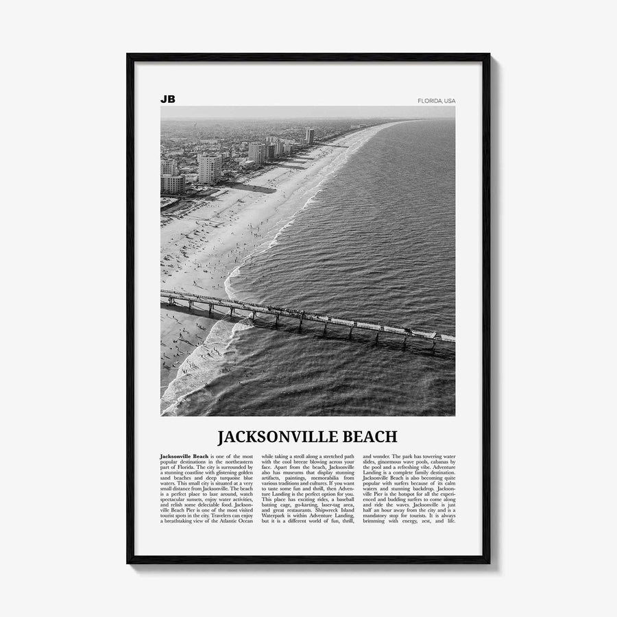 Jacksonville Beach Print Black and White, Jacksonville Beach Wall Art, Jacksonville Beach Poster, Jacksonville Beach Photo, Florida, USA