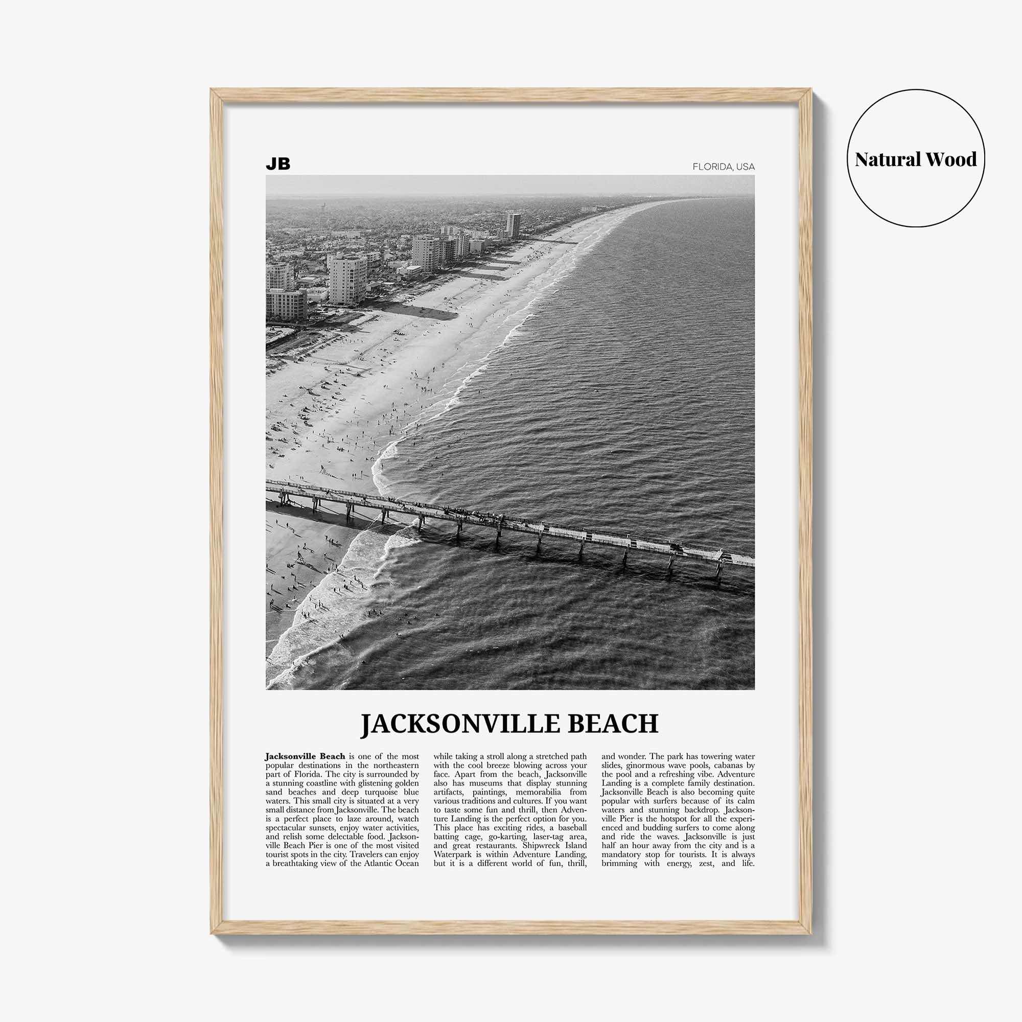 Jacksonville Beach Print Black and White, Jacksonville Beach Wall Art, Jacksonville Beach Poster, Jacksonville Beach Photo, Florida, USA