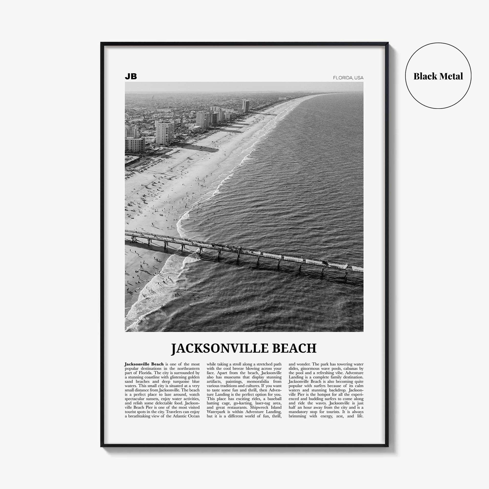 Jacksonville Beach Print Black and White, Jacksonville Beach Wall Art, Jacksonville Beach Poster, Jacksonville Beach Photo, Florida, USA