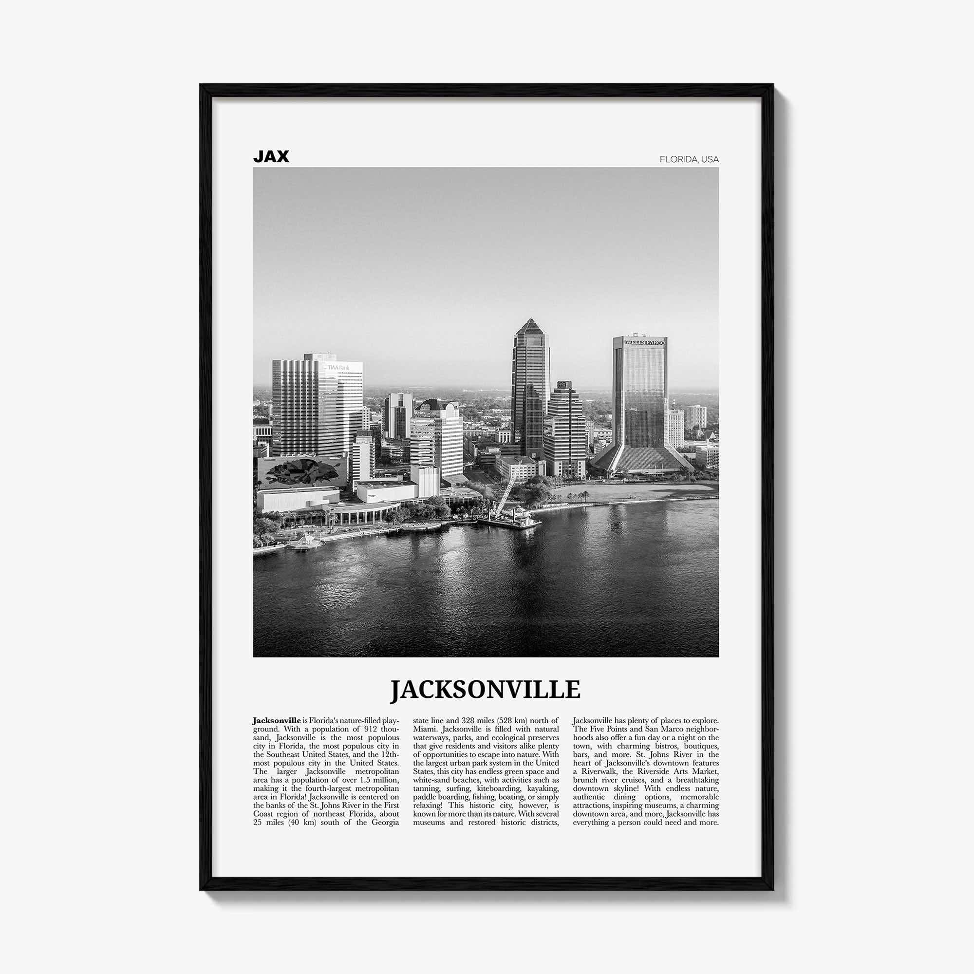 Jacksonville Print Black and White No 1, Jacksonville Wall Art, Jacksonville Poster, North Carolina, USA, United States, North America
