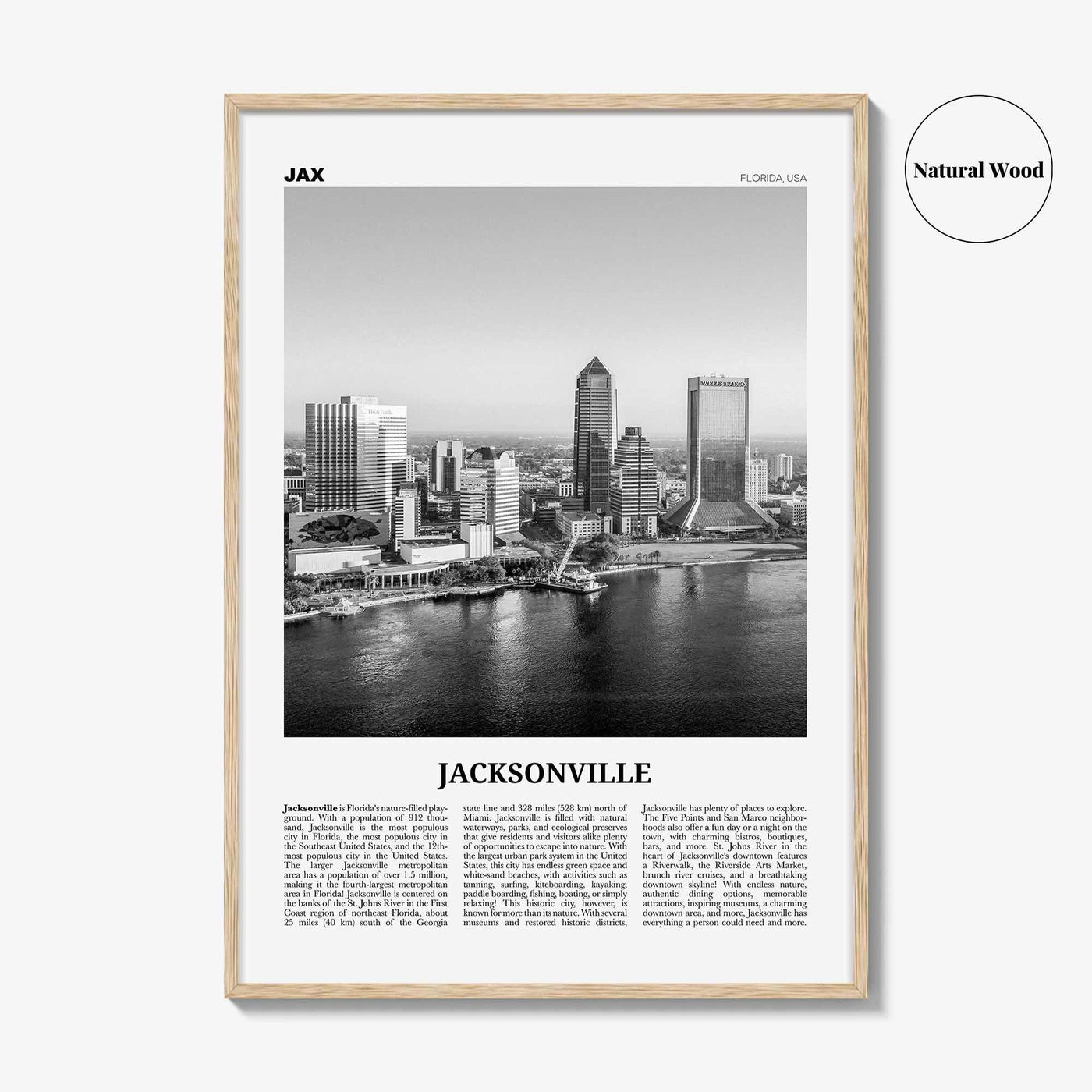 Jacksonville Print Black and White No 1, Jacksonville Wall Art, Jacksonville Poster, North Carolina, USA, United States, North America