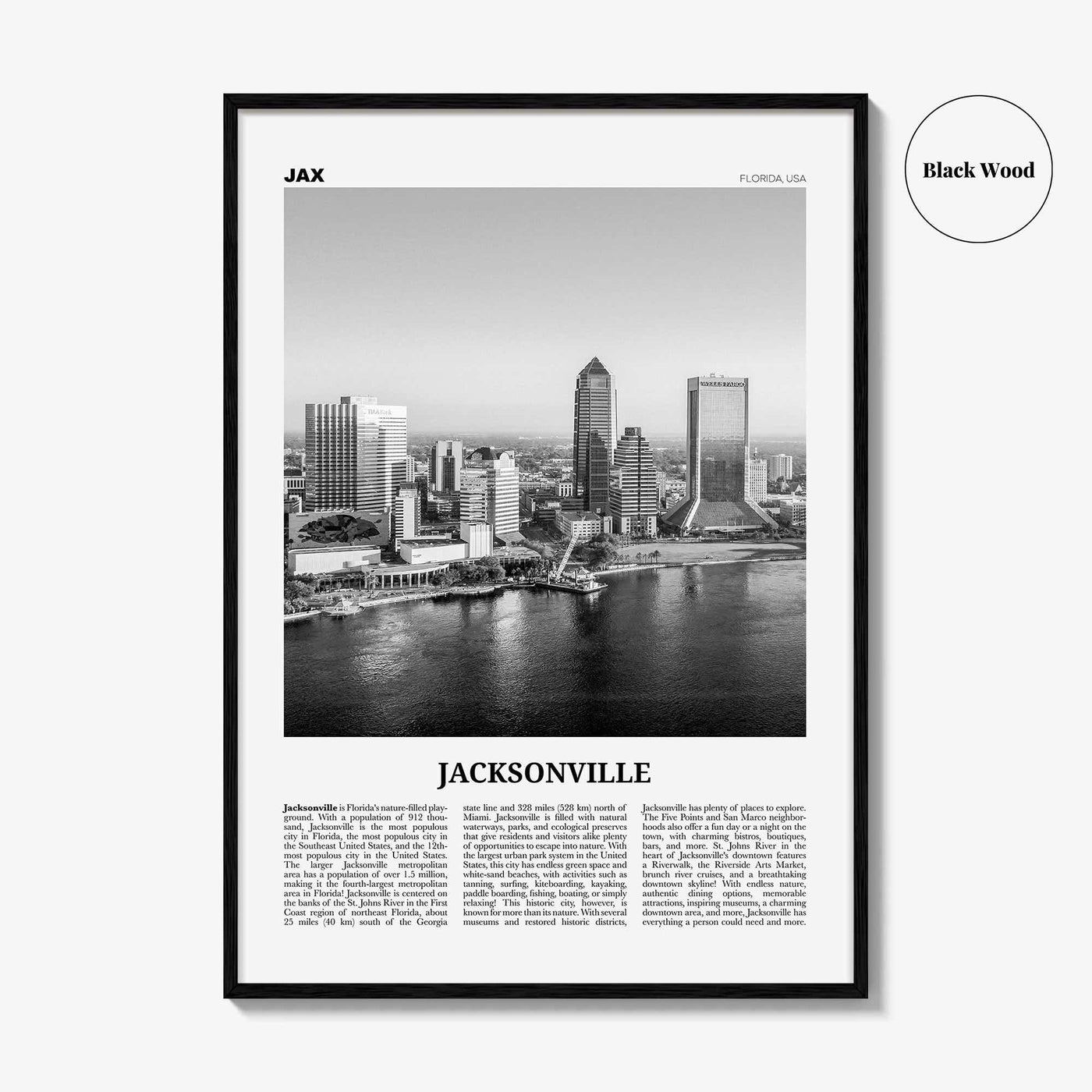 Jacksonville Print Black and White No 1, Jacksonville Wall Art, Jacksonville Poster, North Carolina, USA, United States, North America