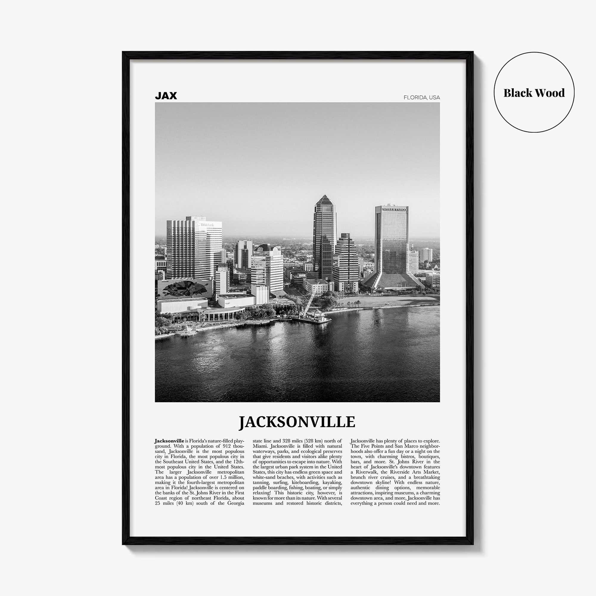 Jacksonville Print Black and White No 1, Jacksonville Wall Art, Jacksonville Poster, North Carolina, USA, United States, North America
