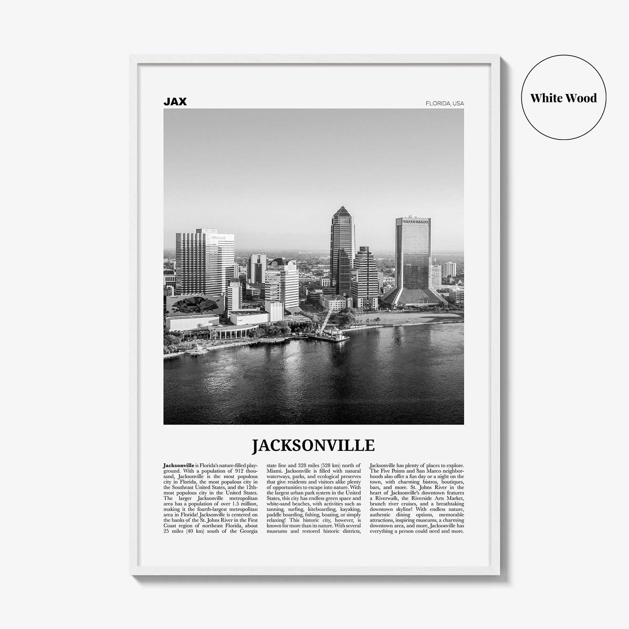 Jacksonville Print Black and White No 1, Jacksonville Wall Art, Jacksonville Poster, North Carolina, USA, United States, North America