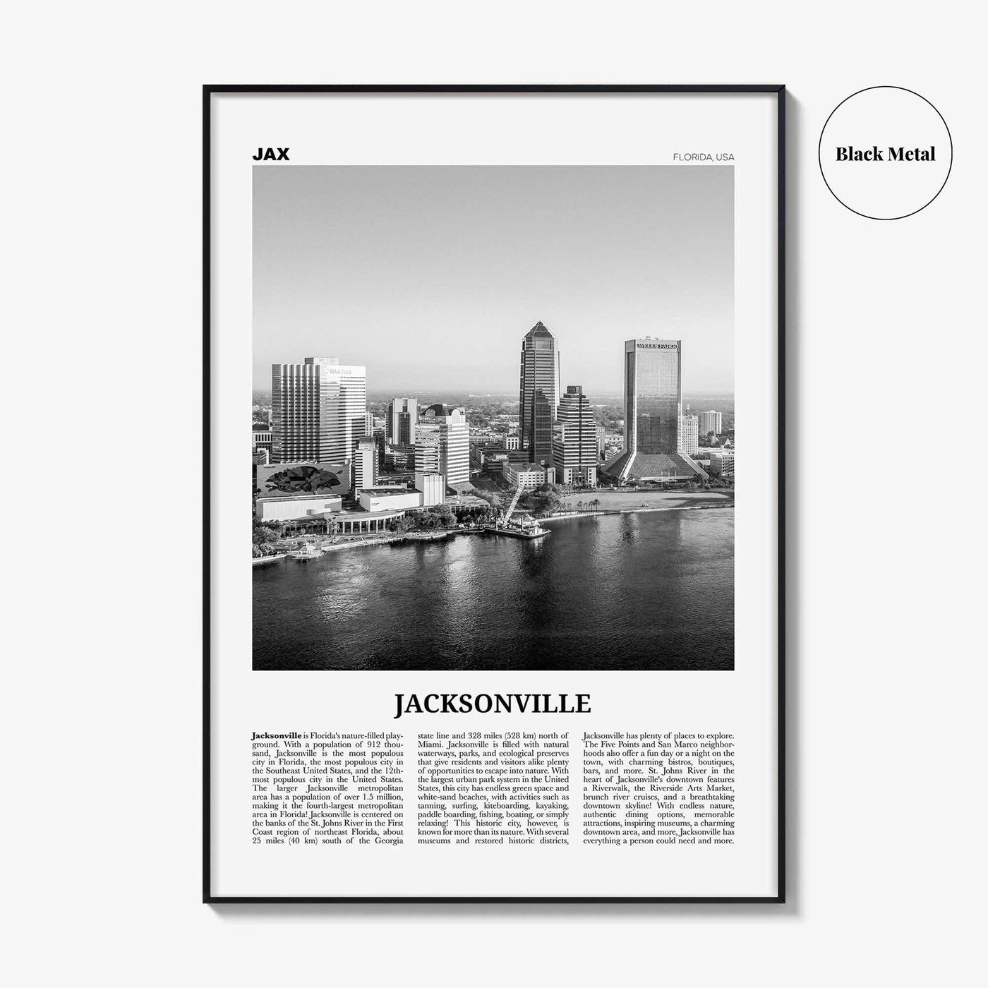 Jacksonville Print Black and White No 1, Jacksonville Wall Art, Jacksonville Poster, North Carolina, USA, United States, North America