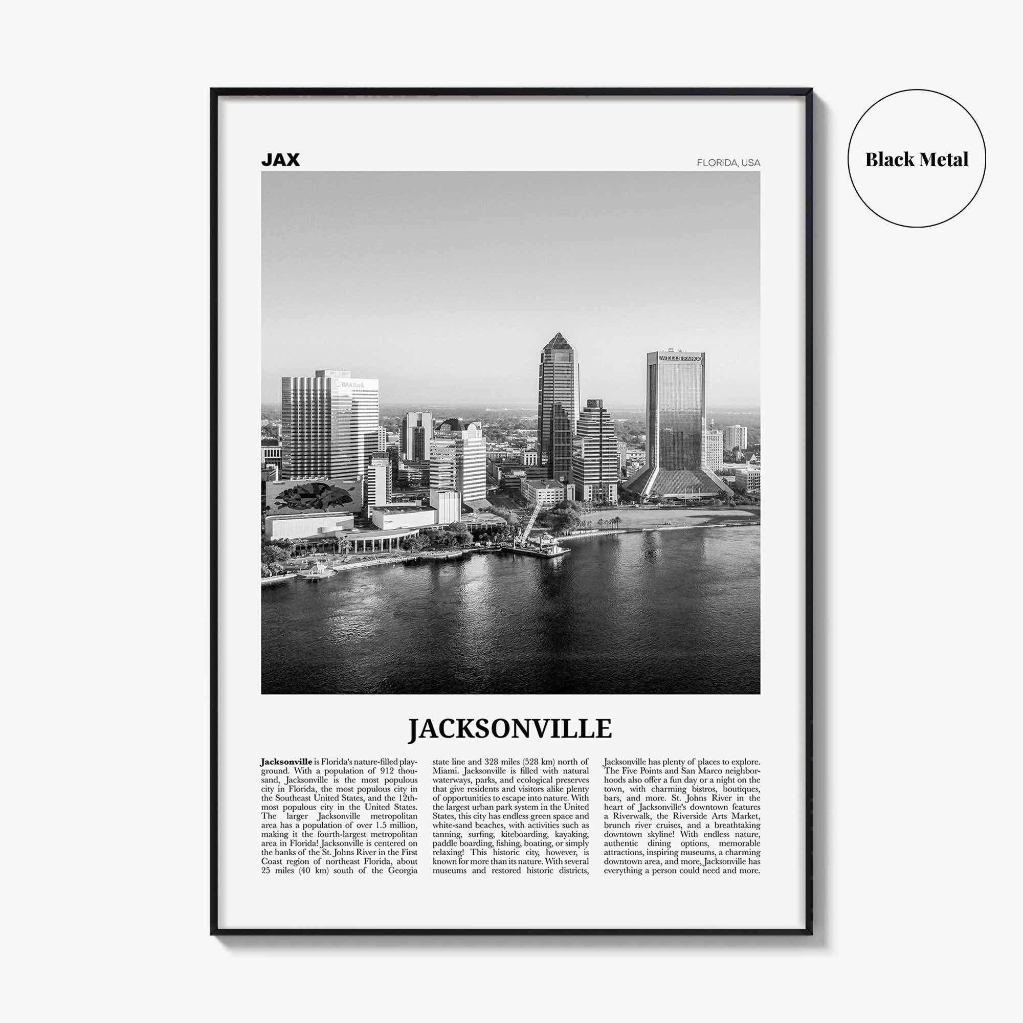 Jacksonville Print Black and White No 1, Jacksonville Wall Art, Jacksonville Poster, North Carolina, USA, United States, North America