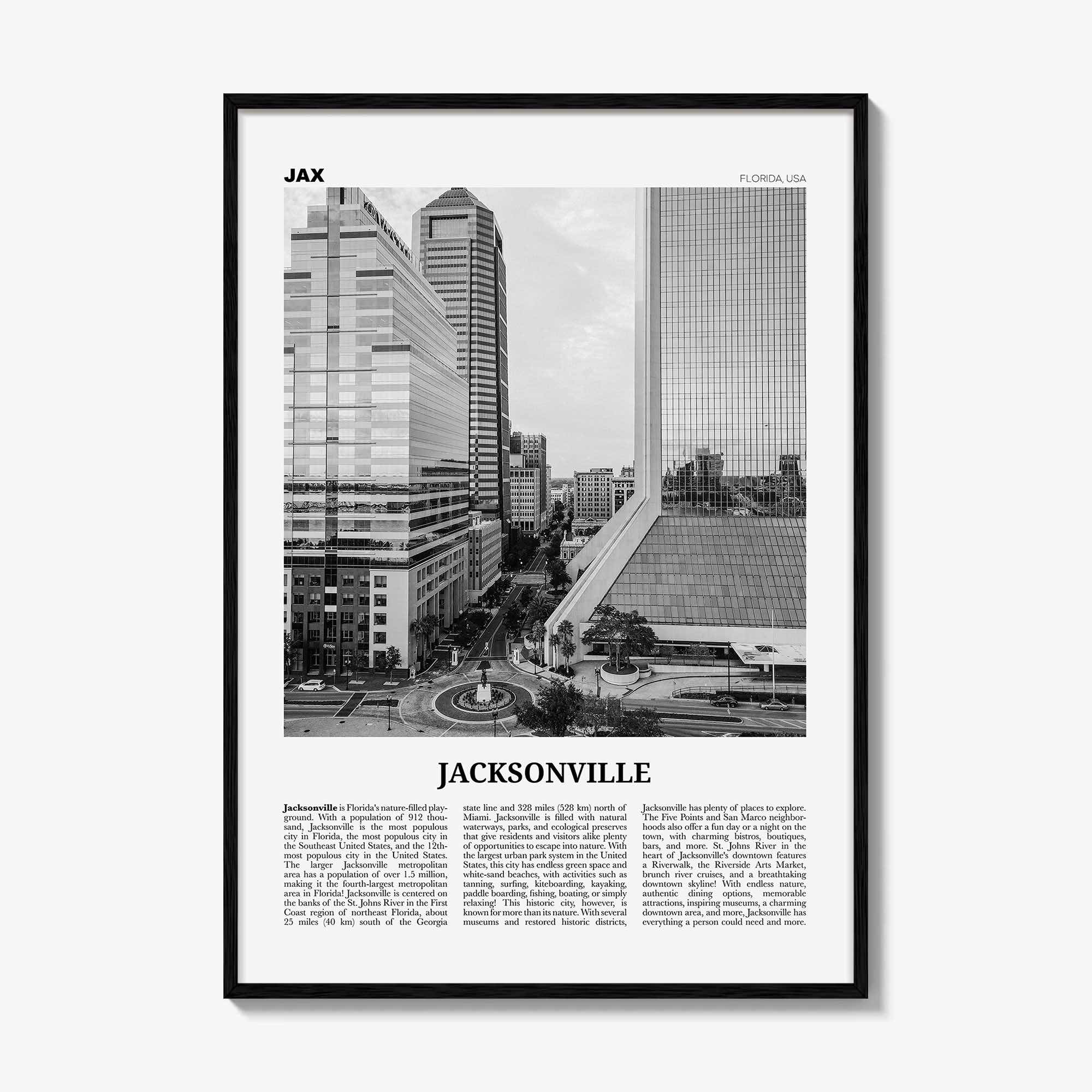Jacksonville Print Black and White No 2, Jacksonville Wall Art, Jacksonville Poster, North Carolina, USA, United States, North America