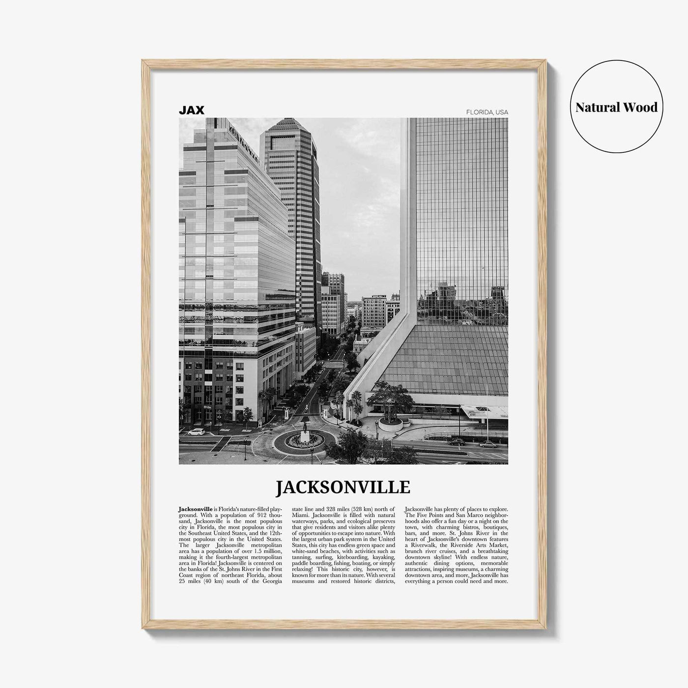 Jacksonville Print Black and White No 2, Jacksonville Wall Art, Jacksonville Poster, North Carolina, USA, United States, North America