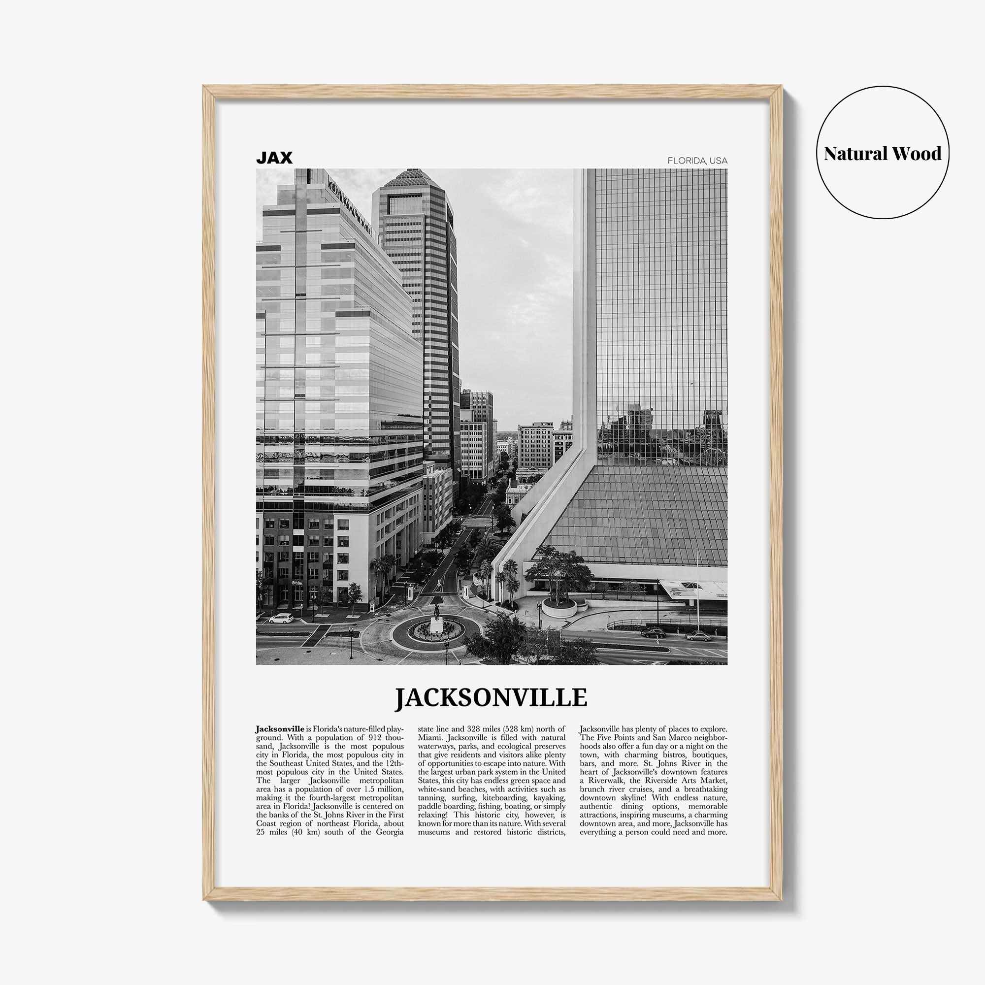Jacksonville Print Black and White No 2, Jacksonville Wall Art, Jacksonville Poster, North Carolina, USA, United States, North America