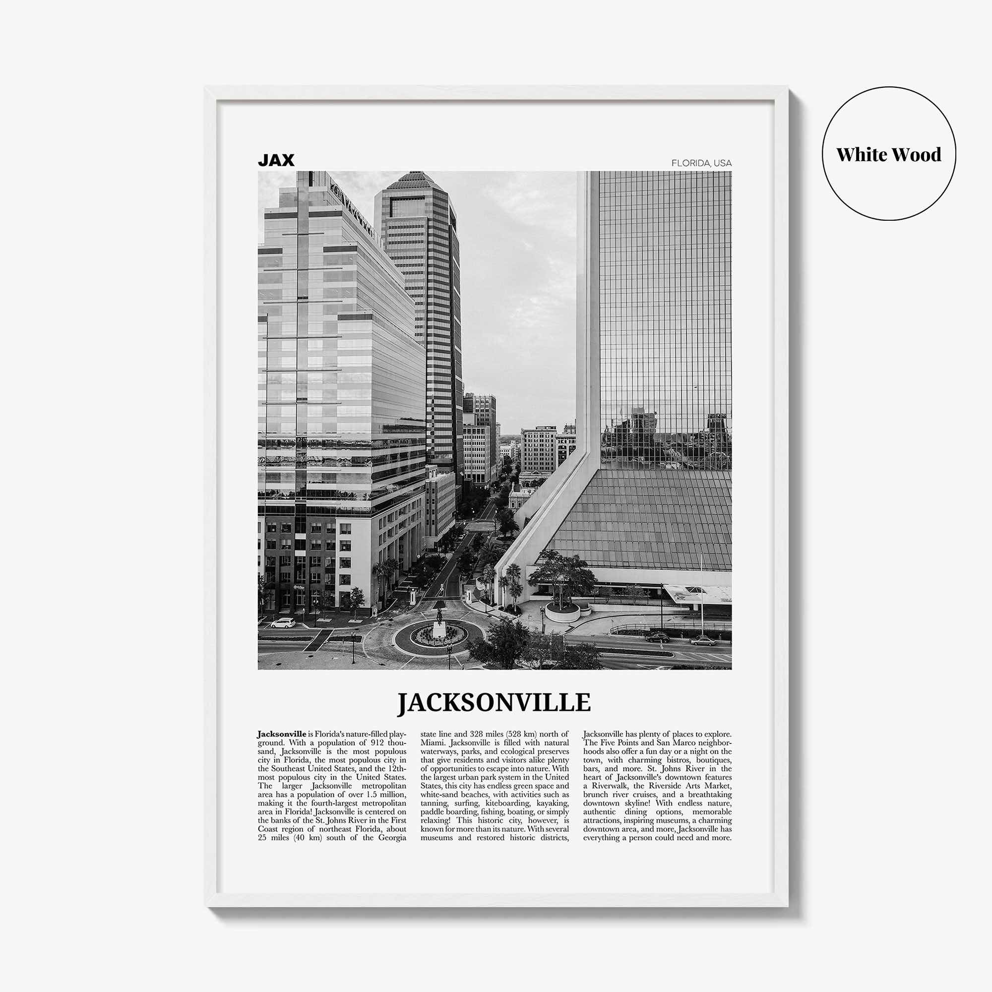 Jacksonville Print Black and White No 2, Jacksonville Wall Art, Jacksonville Poster, North Carolina, USA, United States, North America