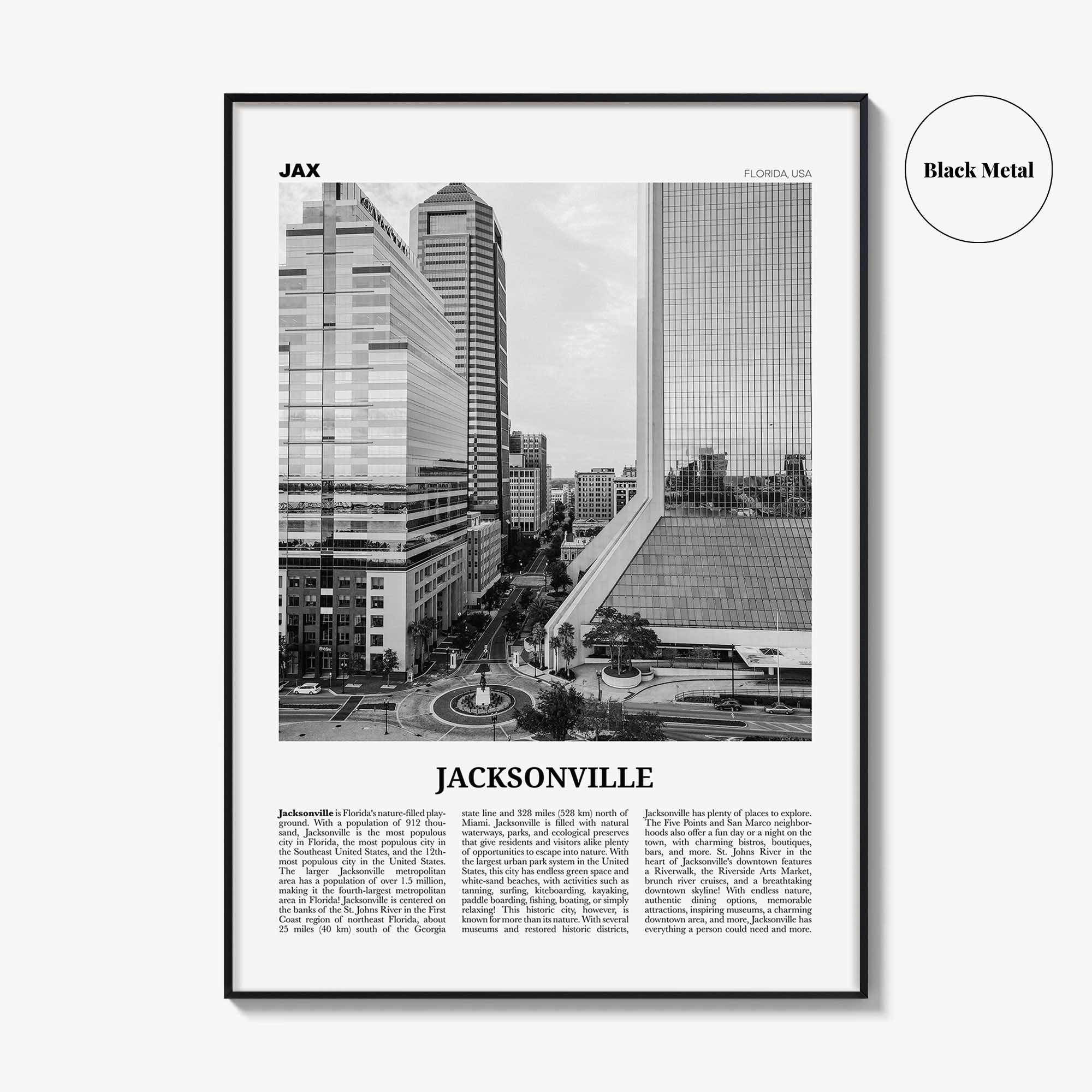 Jacksonville Print Black and White No 2, Jacksonville Wall Art, Jacksonville Poster, North Carolina, USA, United States, North America