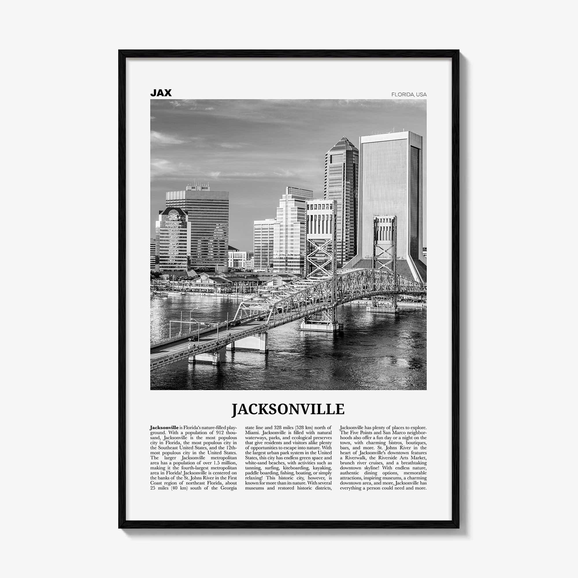 Jacksonville Print Black and White No 3, Jacksonville Wall Art, Jacksonville Poster, North Carolina, USA, United States, North America