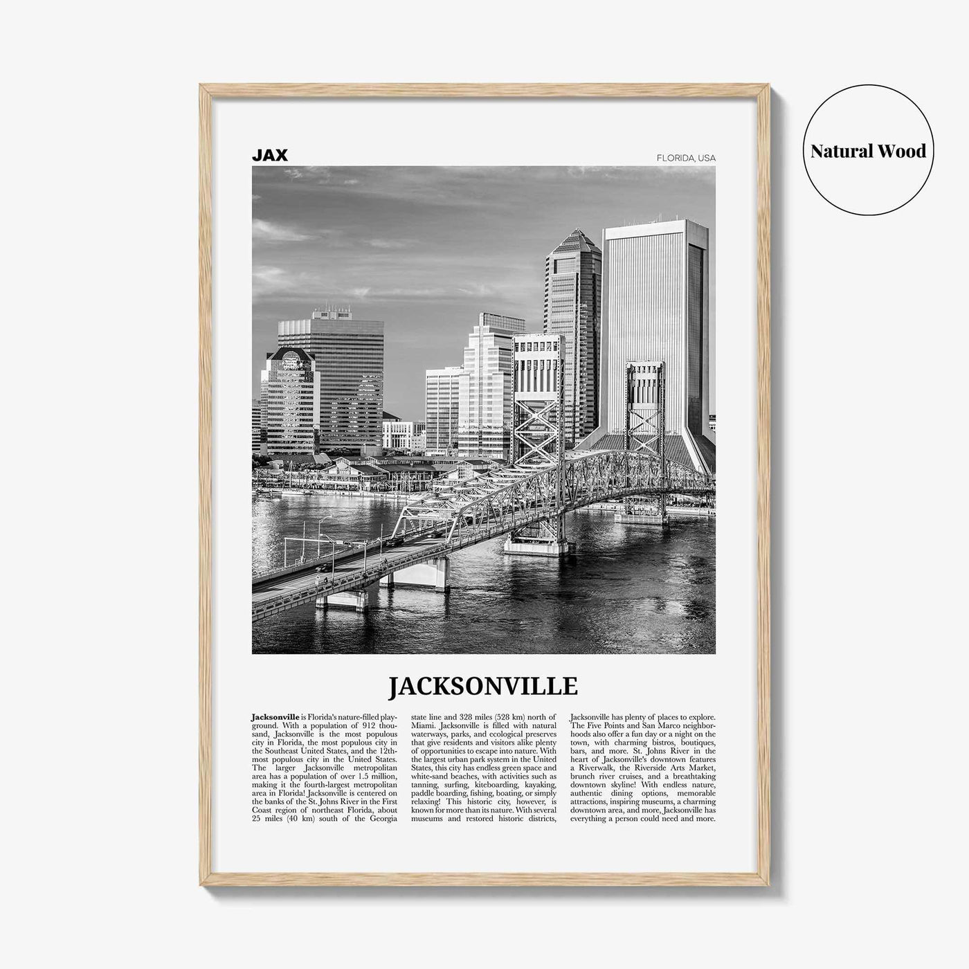 Jacksonville Print Black and White No 3, Jacksonville Wall Art, Jacksonville Poster, North Carolina, USA, United States, North America