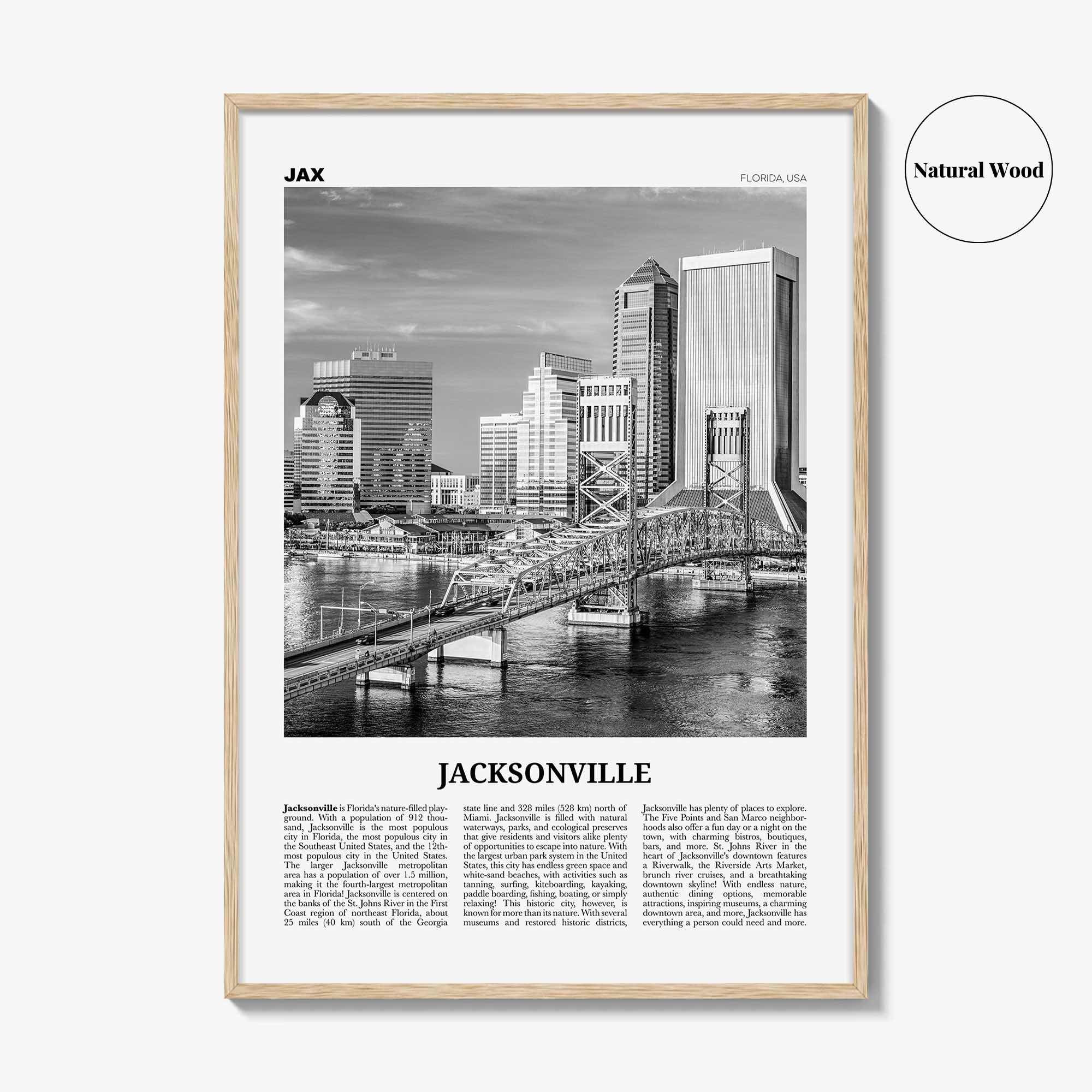 Jacksonville Print Black and White No 3, Jacksonville Wall Art, Jacksonville Poster, North Carolina, USA, United States, North America