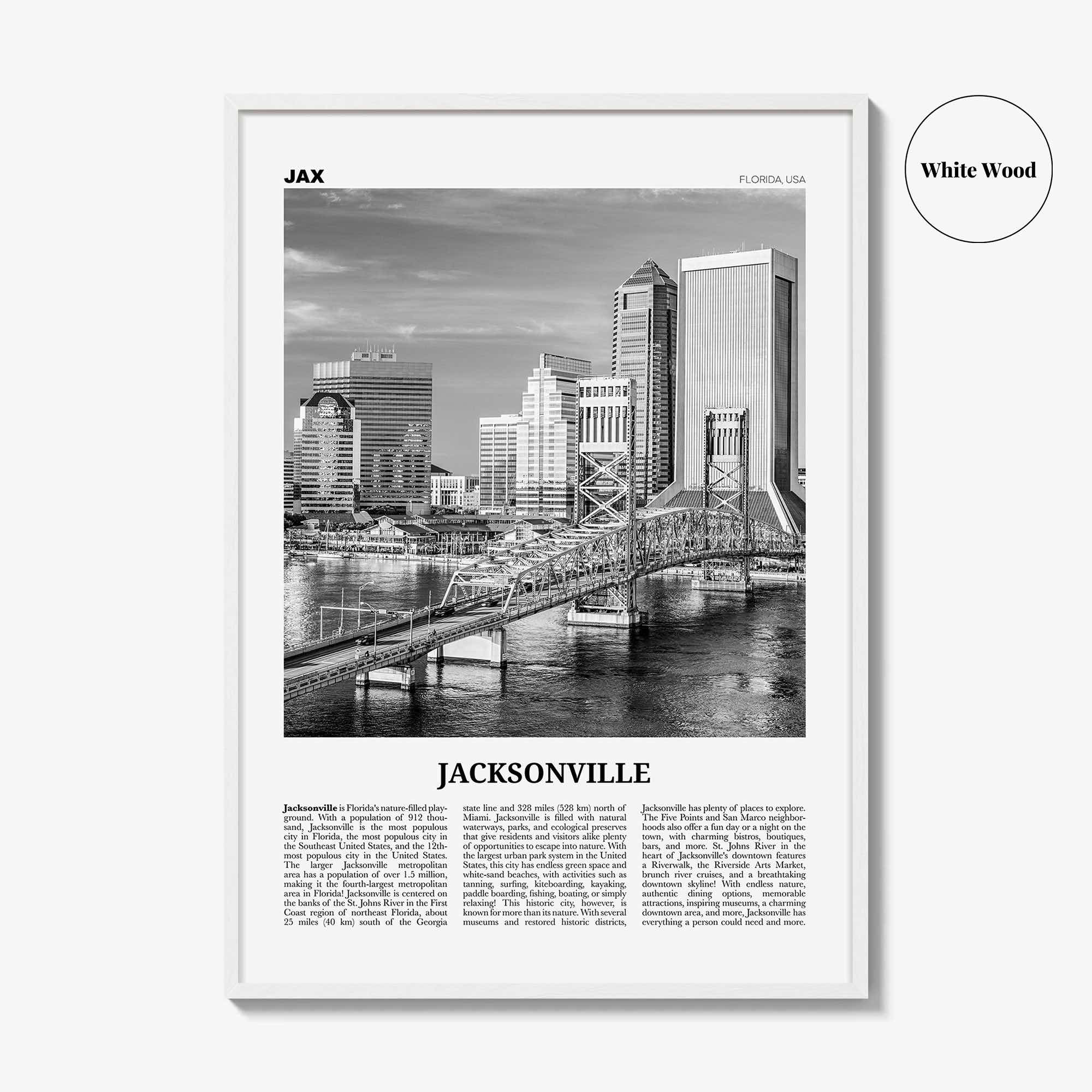 Jacksonville Print Black and White No 3, Jacksonville Wall Art, Jacksonville Poster, North Carolina, USA, United States, North America