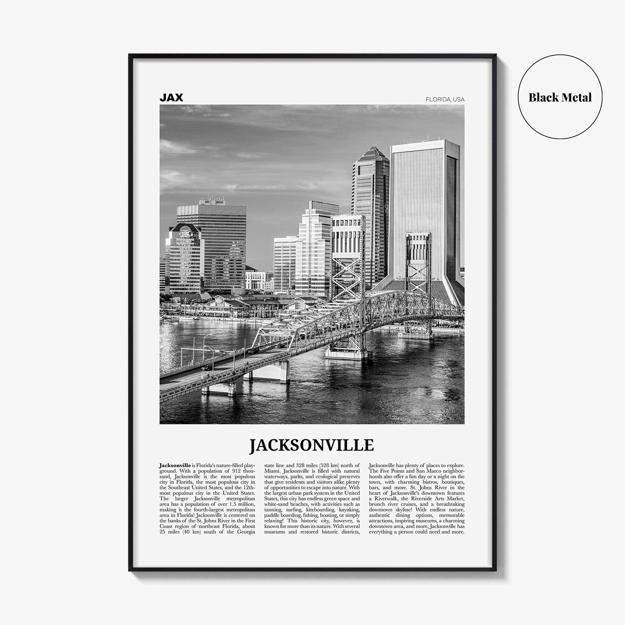 Jacksonville Print Black and White No 3, Jacksonville Wall Art, Jacksonville Poster, North Carolina, USA, United States, North America