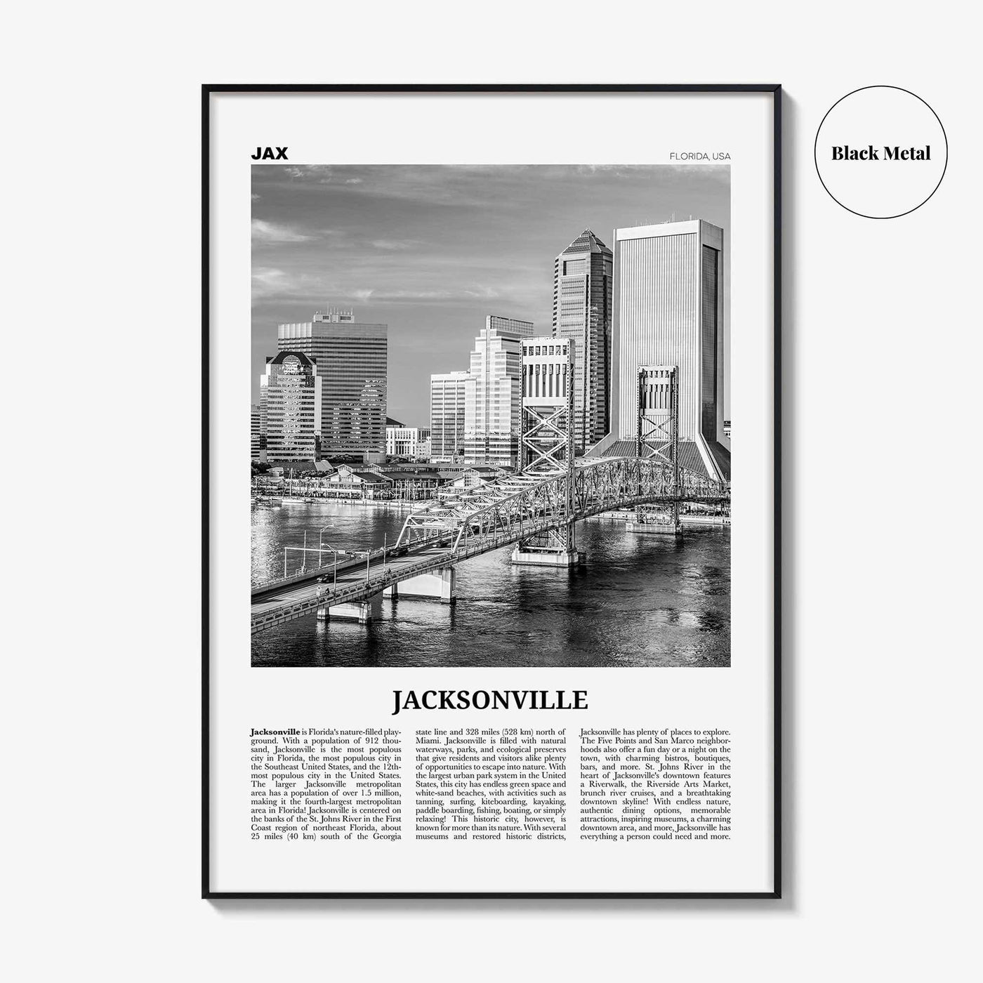 Jacksonville Print Black and White No 3, Jacksonville Wall Art, Jacksonville Poster, North Carolina, USA, United States, North America