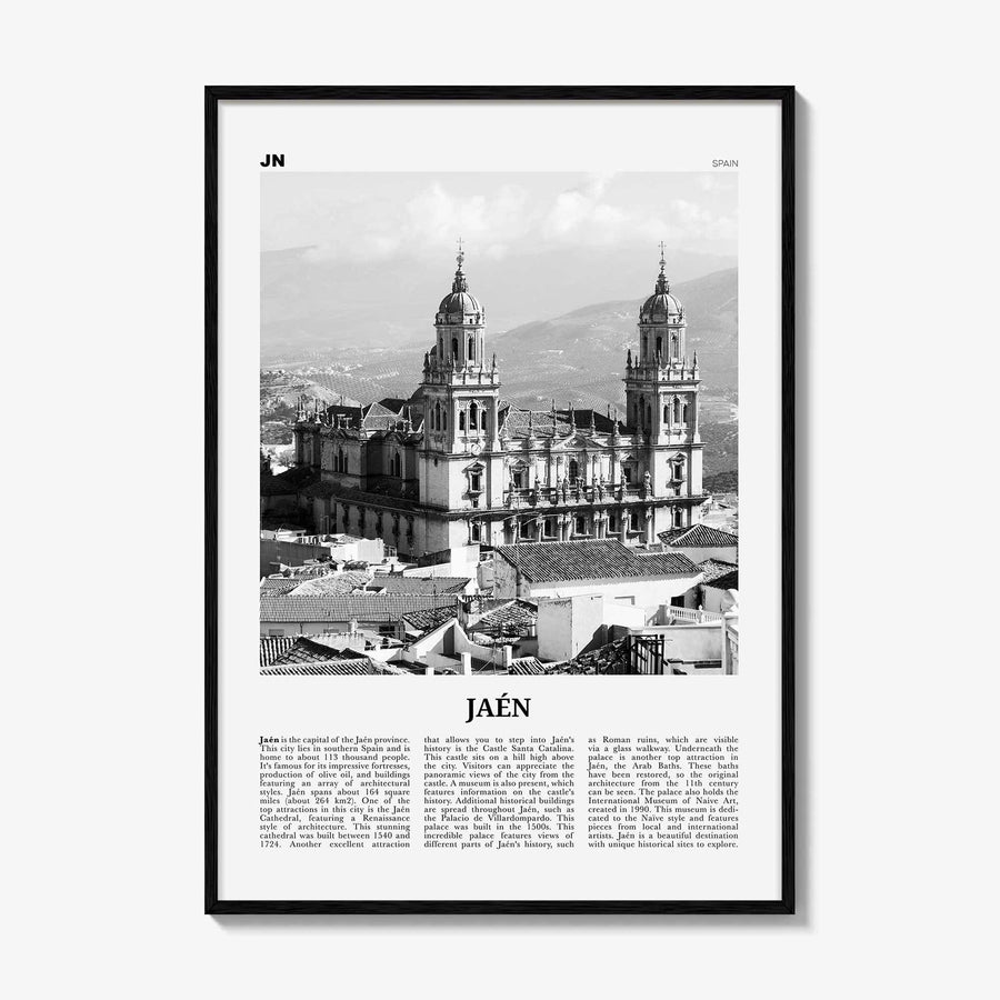 Jaen Print Black and White, Jaen Wall Art, Jaen Poster, Jaen Photo, Jaen Wall Décor, Jaen Map, Spain