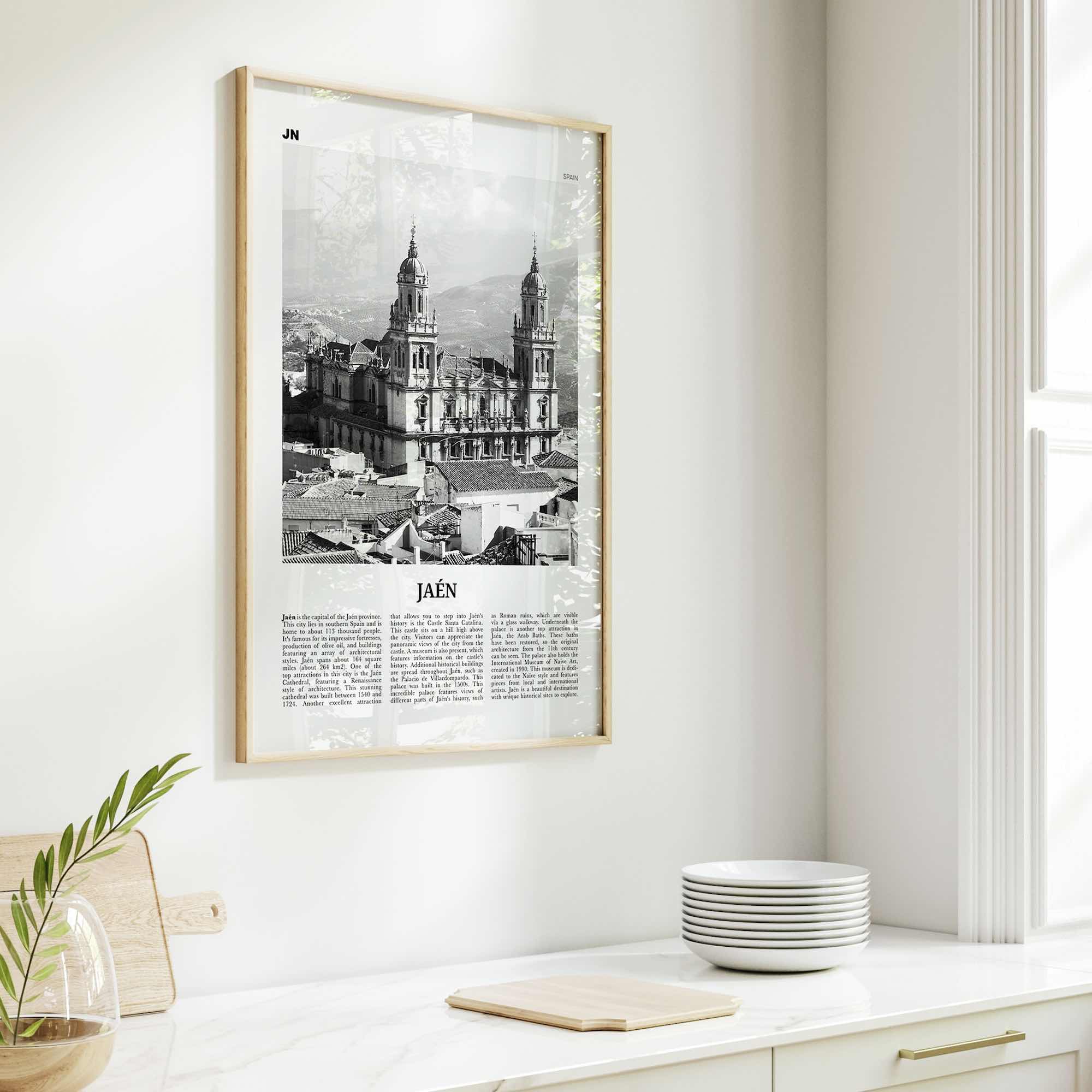 Jaen Print Black and White, Jaen Wall Art, Jaen Poster, Jaen Photo, Jaen Wall Décor, Jaen Map, Spain