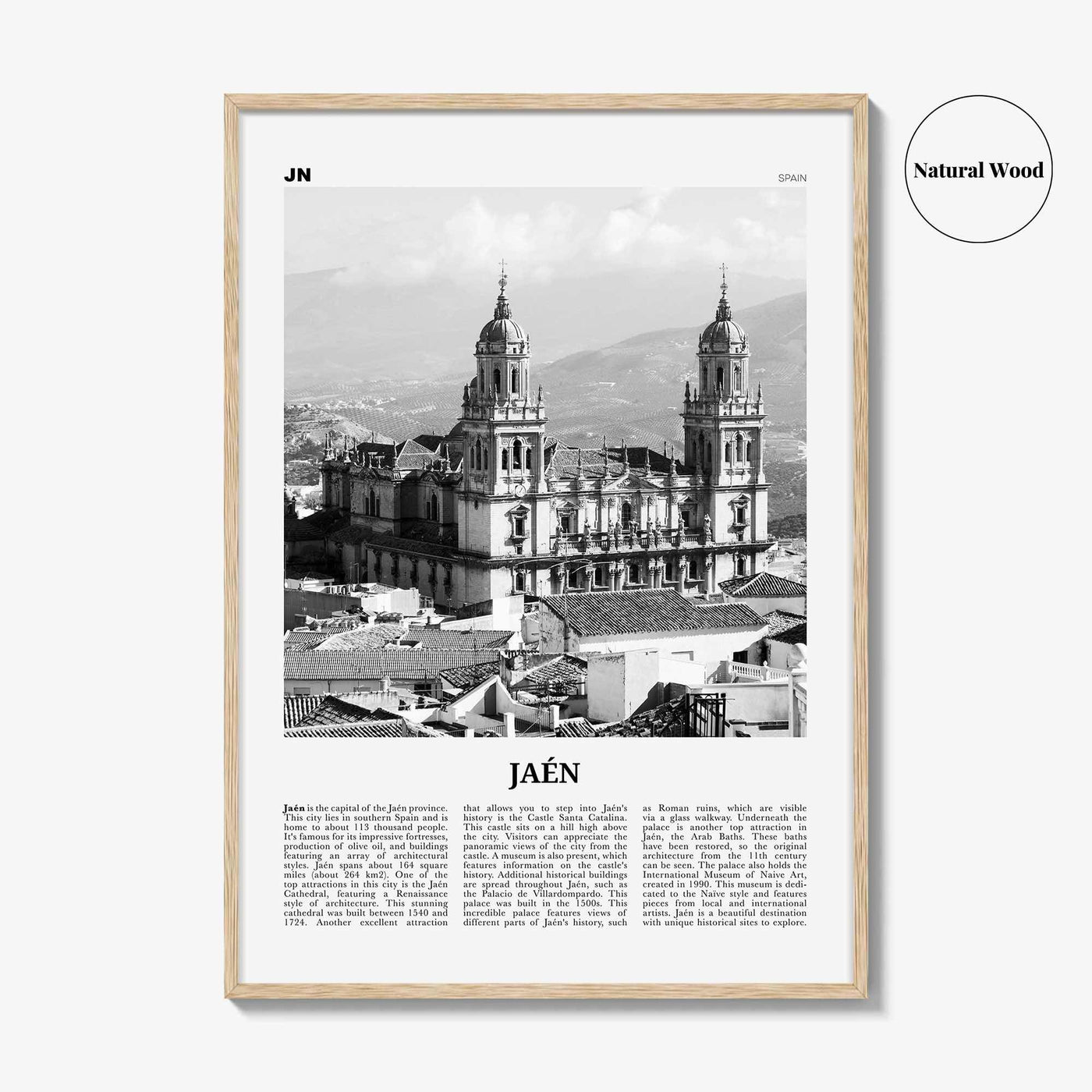 Jaen Print Black and White, Jaen Wall Art, Jaen Poster, Jaen Photo, Jaen Wall Décor, Jaen Map, Spain