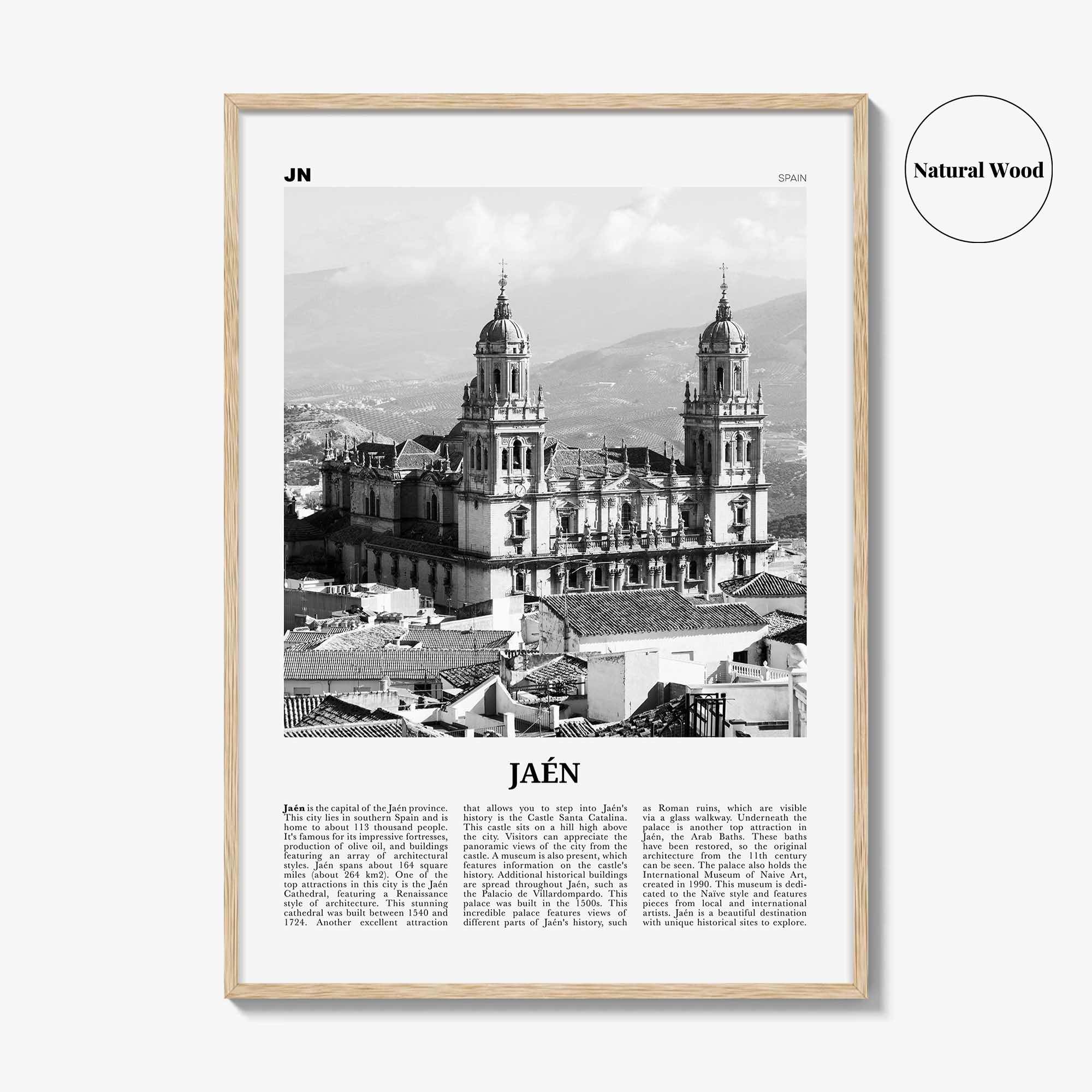 Jaen Print Black and White, Jaen Wall Art, Jaen Poster, Jaen Photo, Jaen Wall Décor, Jaen Map, Spain