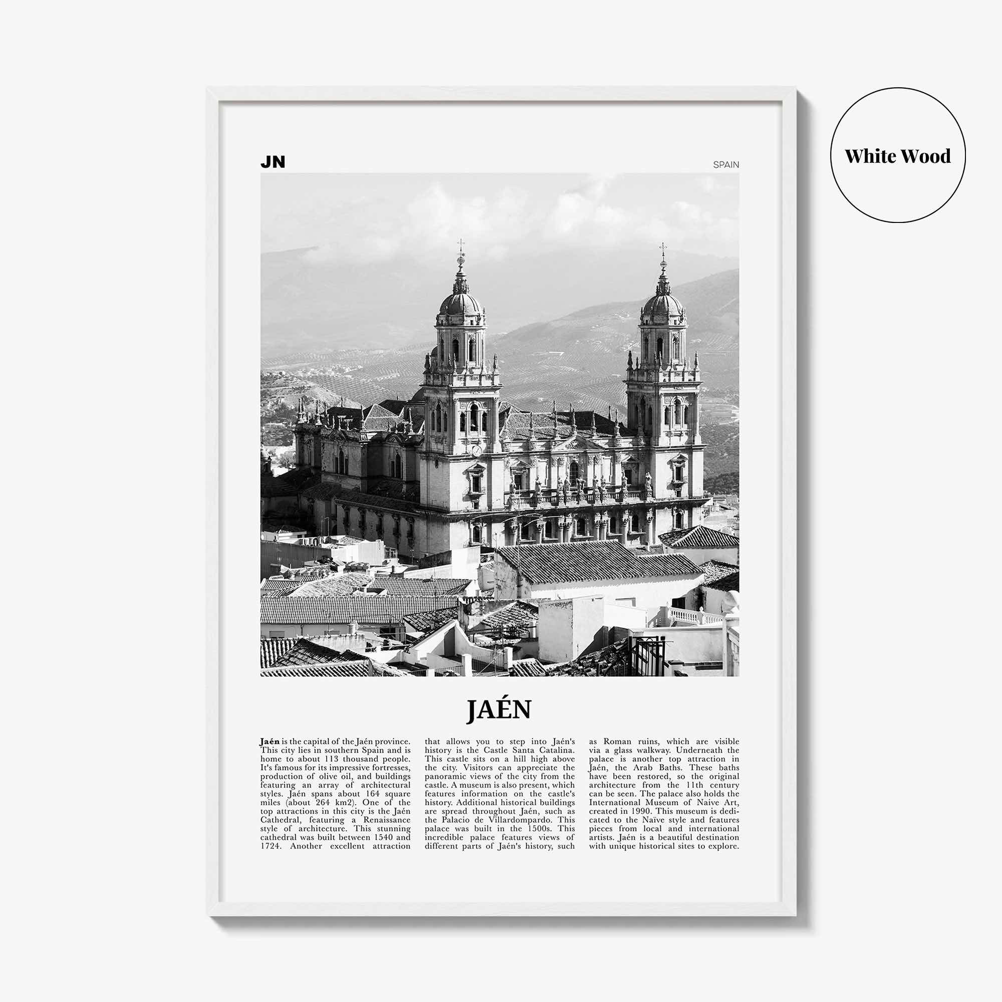 Jaen Print Black and White, Jaen Wall Art, Jaen Poster, Jaen Photo, Jaen Wall Décor, Jaen Map, Spain