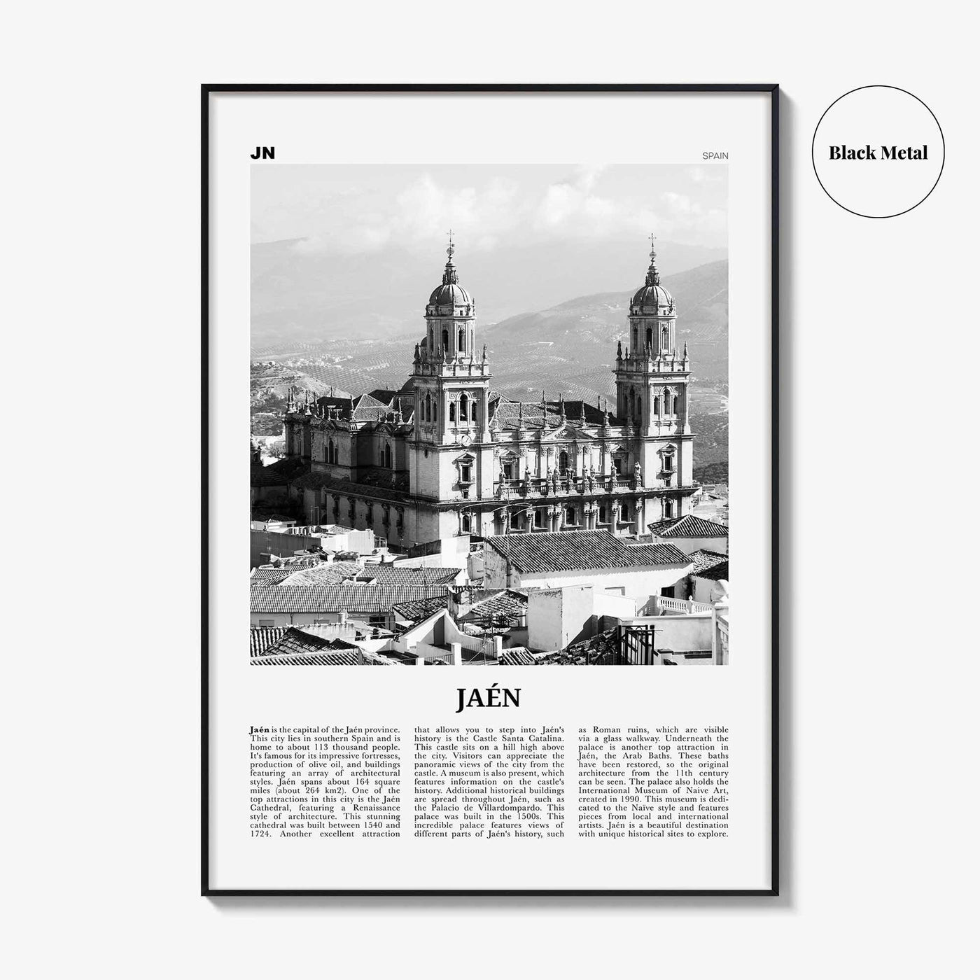Jaen Print Black and White, Jaen Wall Art, Jaen Poster, Jaen Photo, Jaen Wall Décor, Jaen Map, Spain