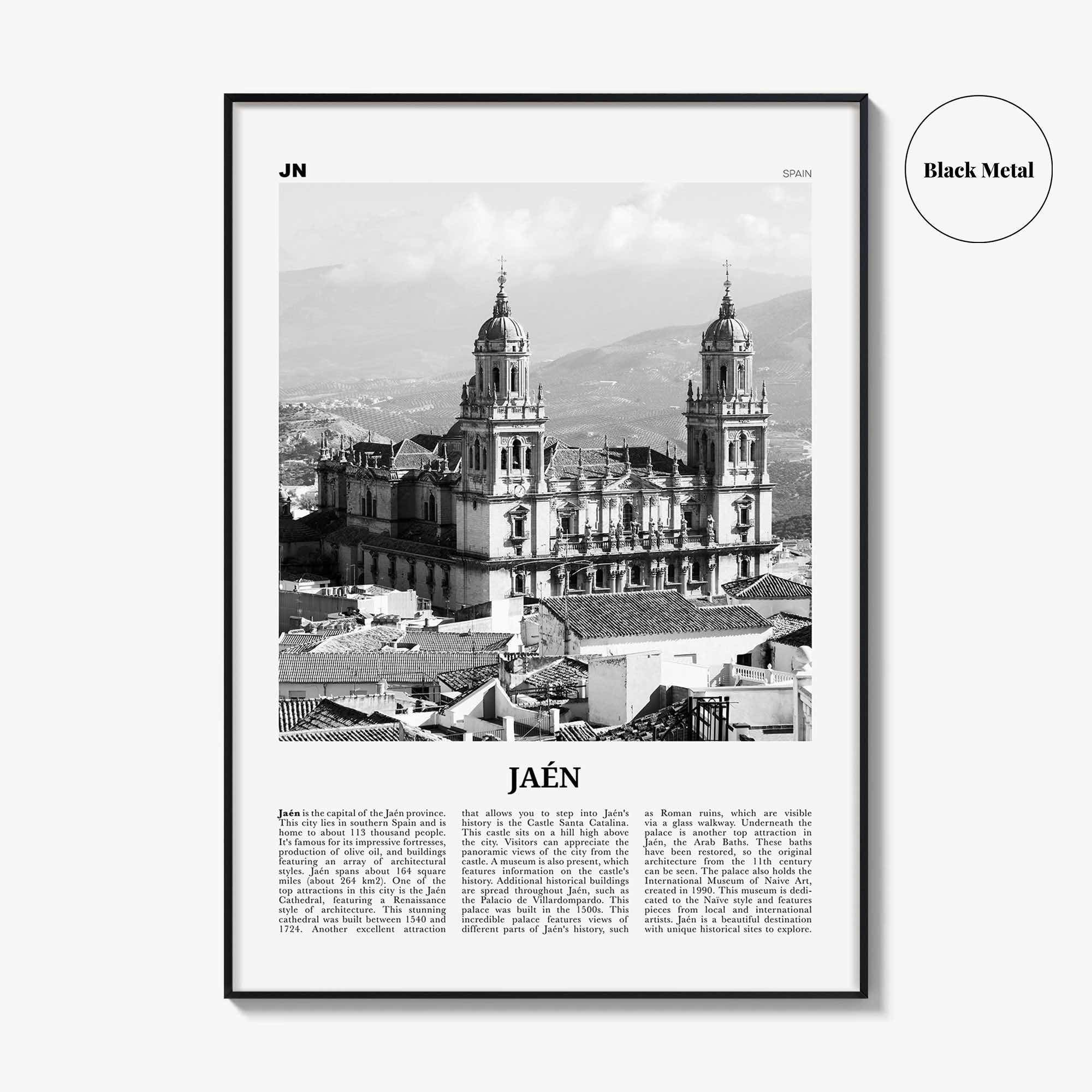 Jaen Print Black and White, Jaen Wall Art, Jaen Poster, Jaen Photo, Jaen Wall Décor, Jaen Map, Spain