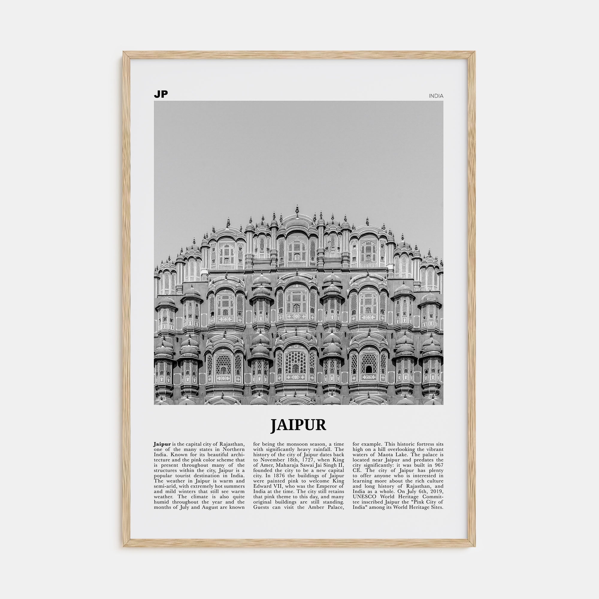 Jaipur Travel B&W Poster