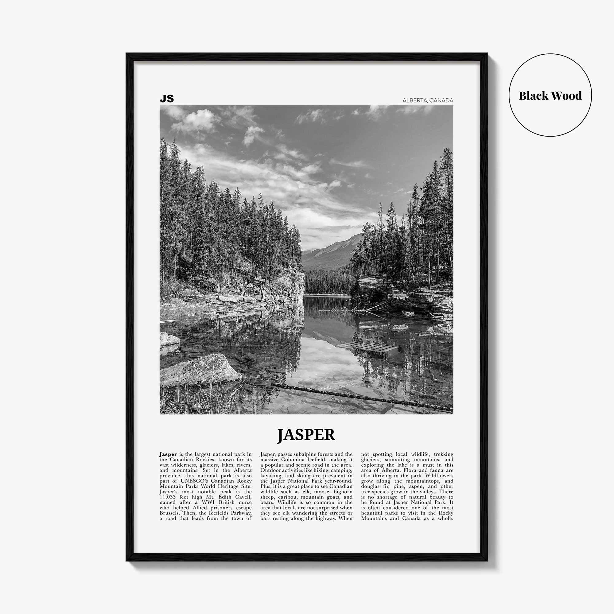 Jasper National Park Print Black and White, Jasper Wall Art, Jasper Poster, Jasper Photo, Jasper Wall Décor, Jasper Map, Alberta, Canada