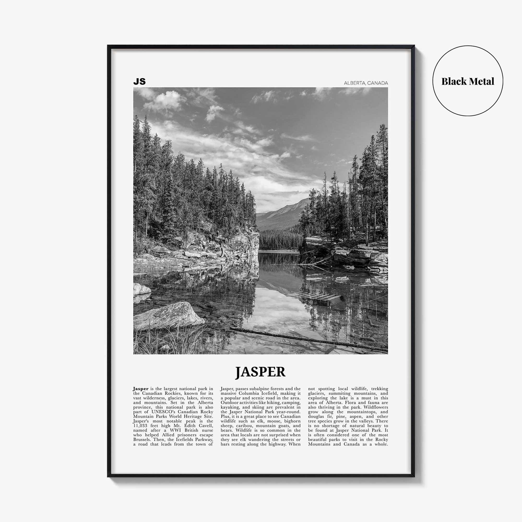 Jasper National Park Print Black and White, Jasper Wall Art, Jasper Poster, Jasper Photo, Jasper Wall Décor, Jasper Map, Alberta, Canada