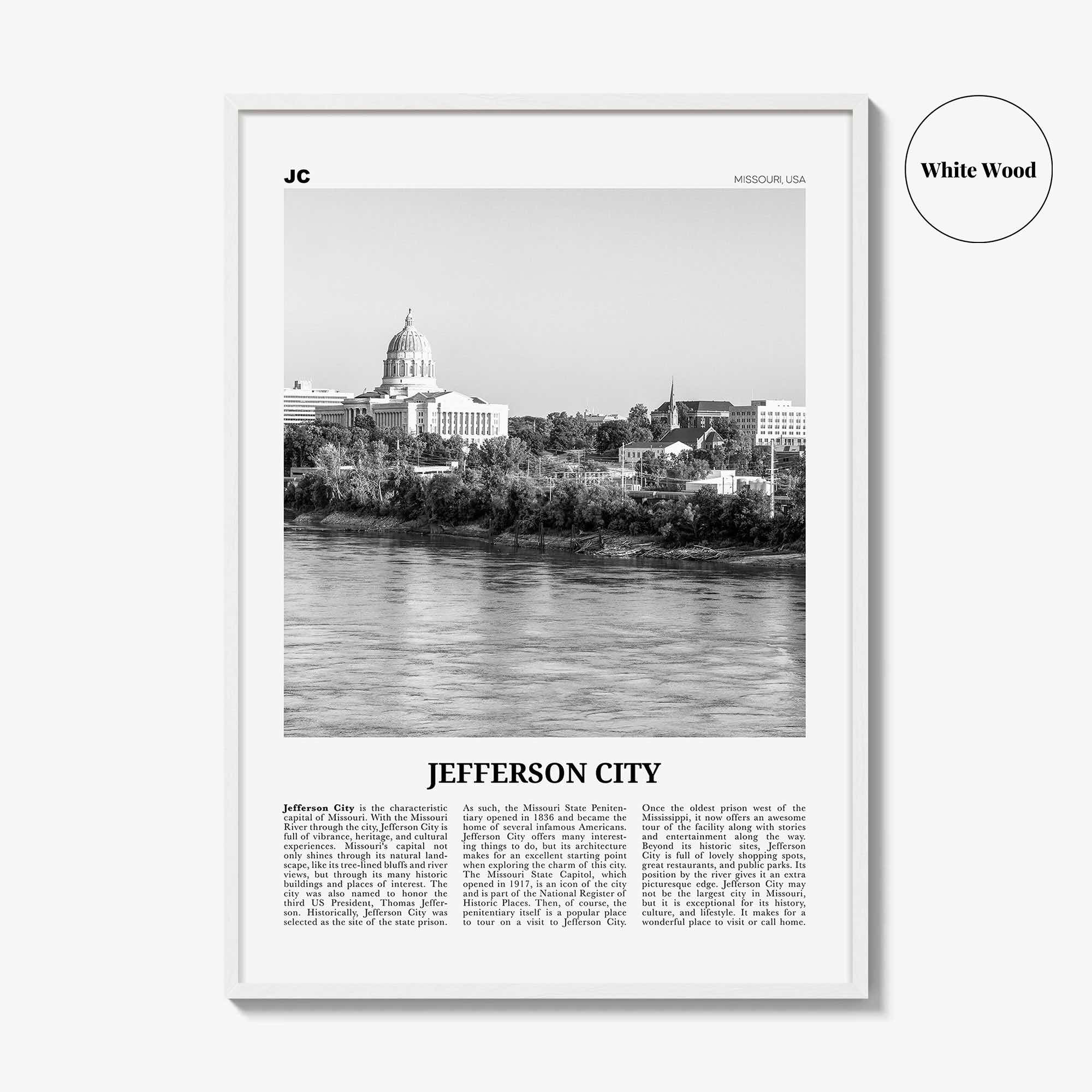 Jefferson City Print Black and White, Jefferson City Wall Art, Jefferson City Poster, Jefferson City Photo, Jefferson City Wall Décor