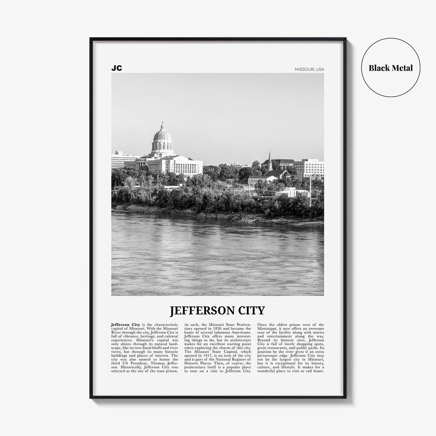 Jefferson City Print Black and White, Jefferson City Wall Art, Jefferson City Poster, Jefferson City Photo, Jefferson City Wall Décor