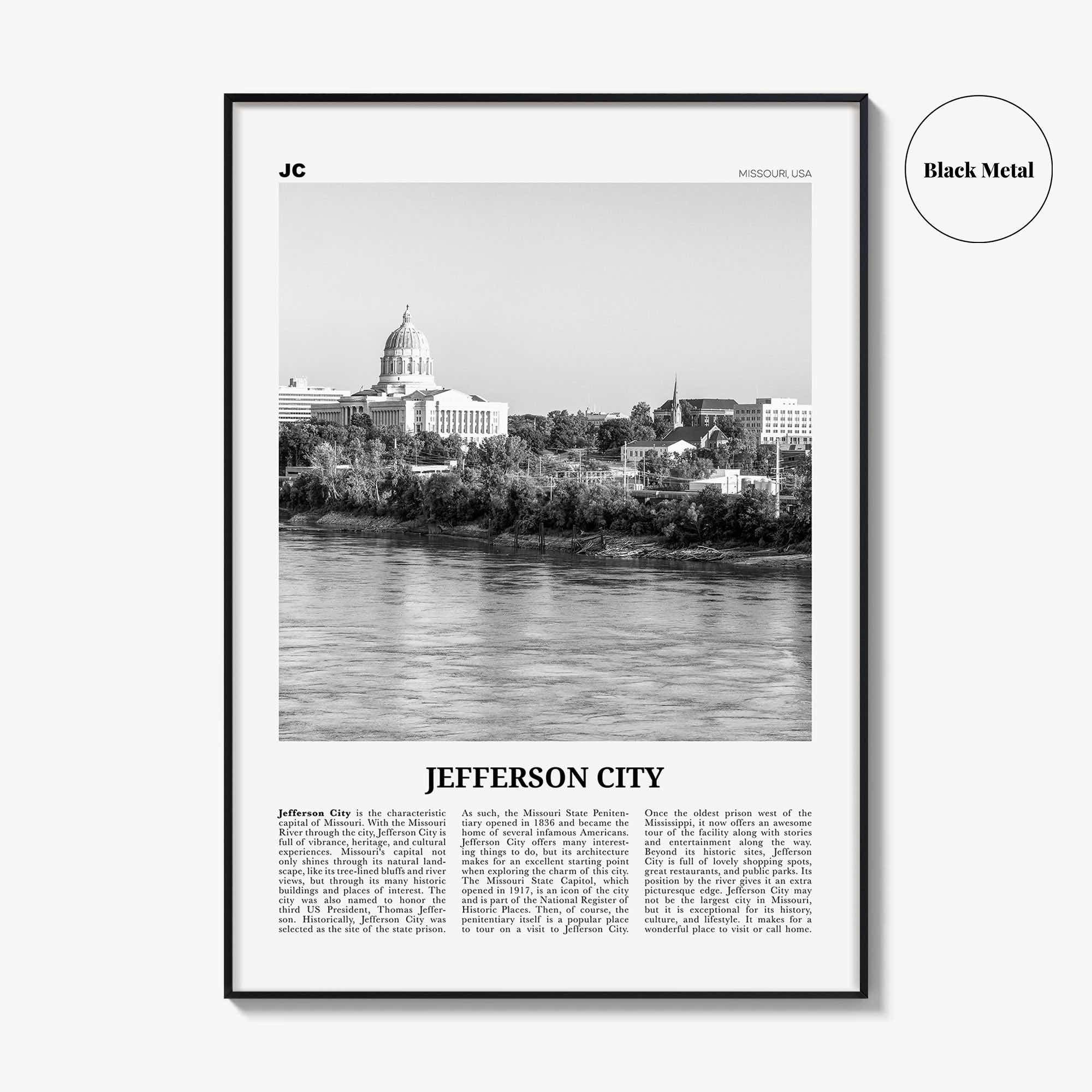 Jefferson City Print Black and White, Jefferson City Wall Art, Jefferson City Poster, Jefferson City Photo, Jefferson City Wall Décor