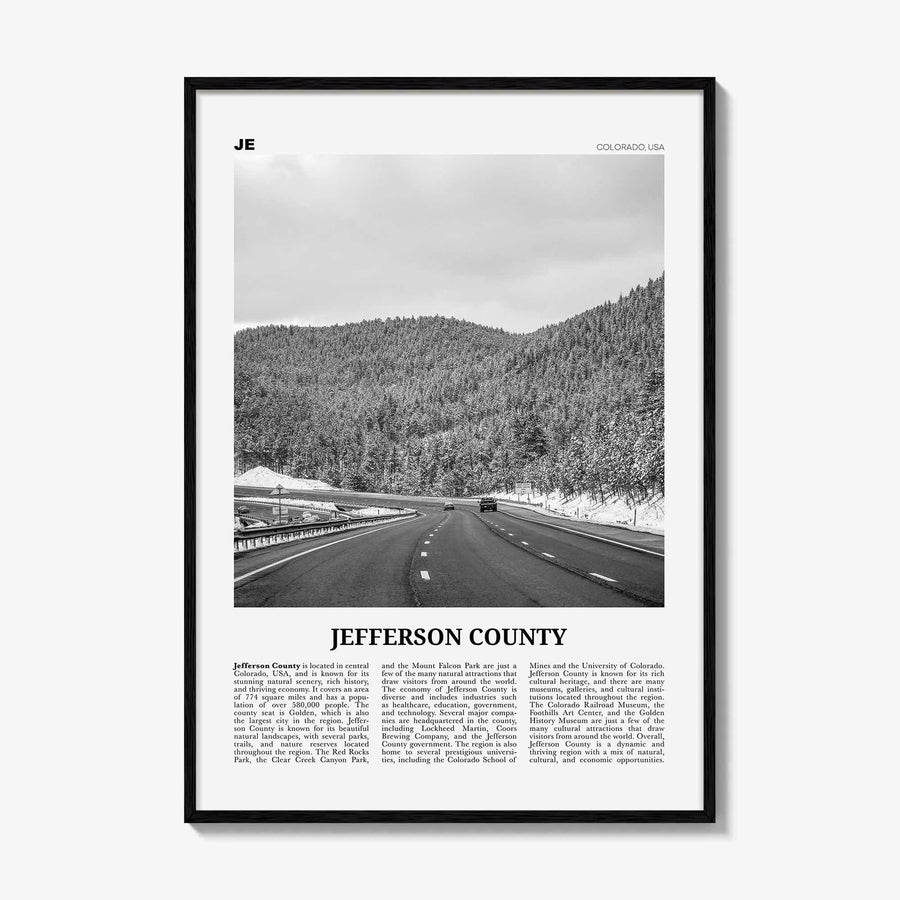 Jefferson County Print Black and White, Jefferson County Wall Art, Jefferson Poster, Jefferson Photo, Jefferson Wall Décor, Jefferson Map