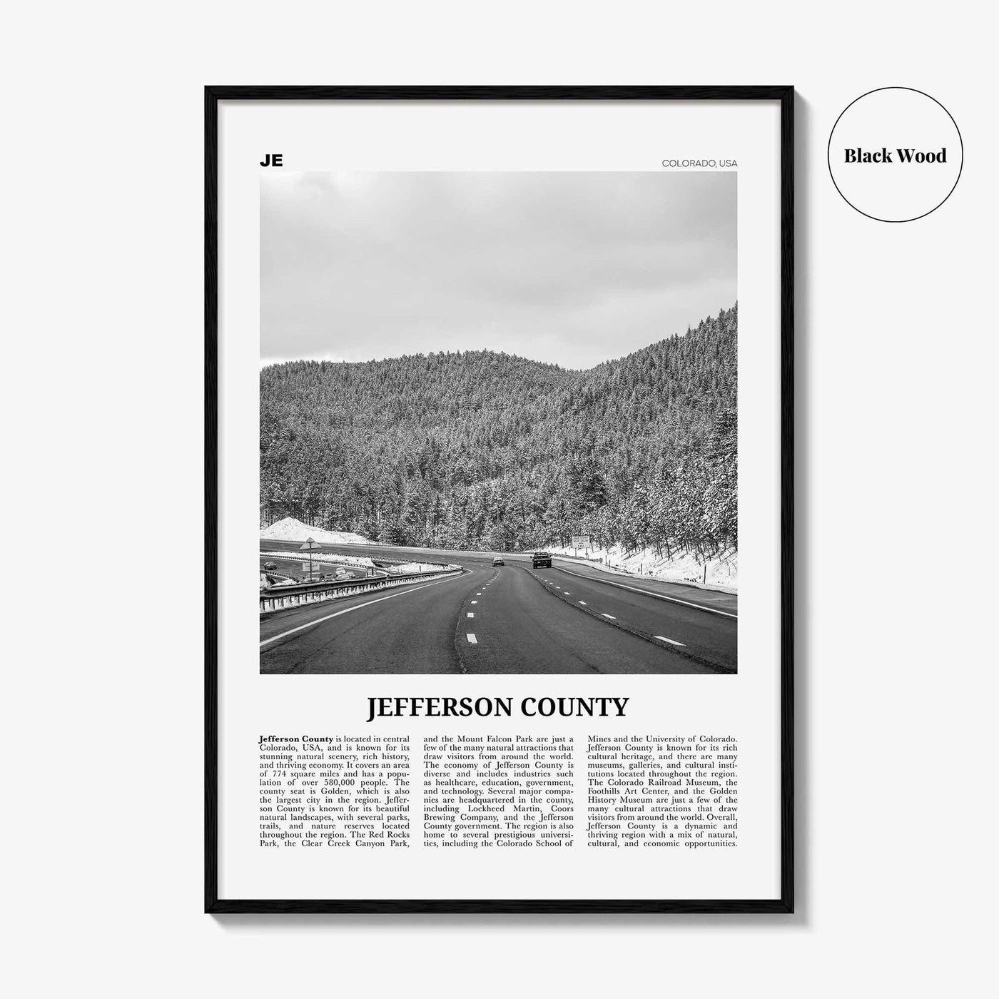 Jefferson County Print Black and White, Jefferson County Wall Art, Jefferson Poster, Jefferson Photo, Jefferson Wall Décor, Jefferson Map