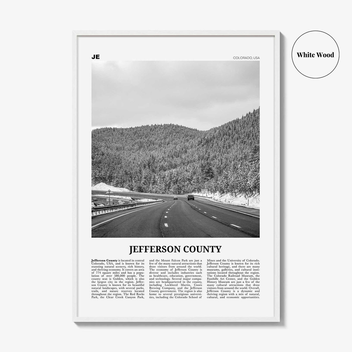 Jefferson County Print Black and White, Jefferson County Wall Art, Jefferson Poster, Jefferson Photo, Jefferson Wall Décor, Jefferson Map