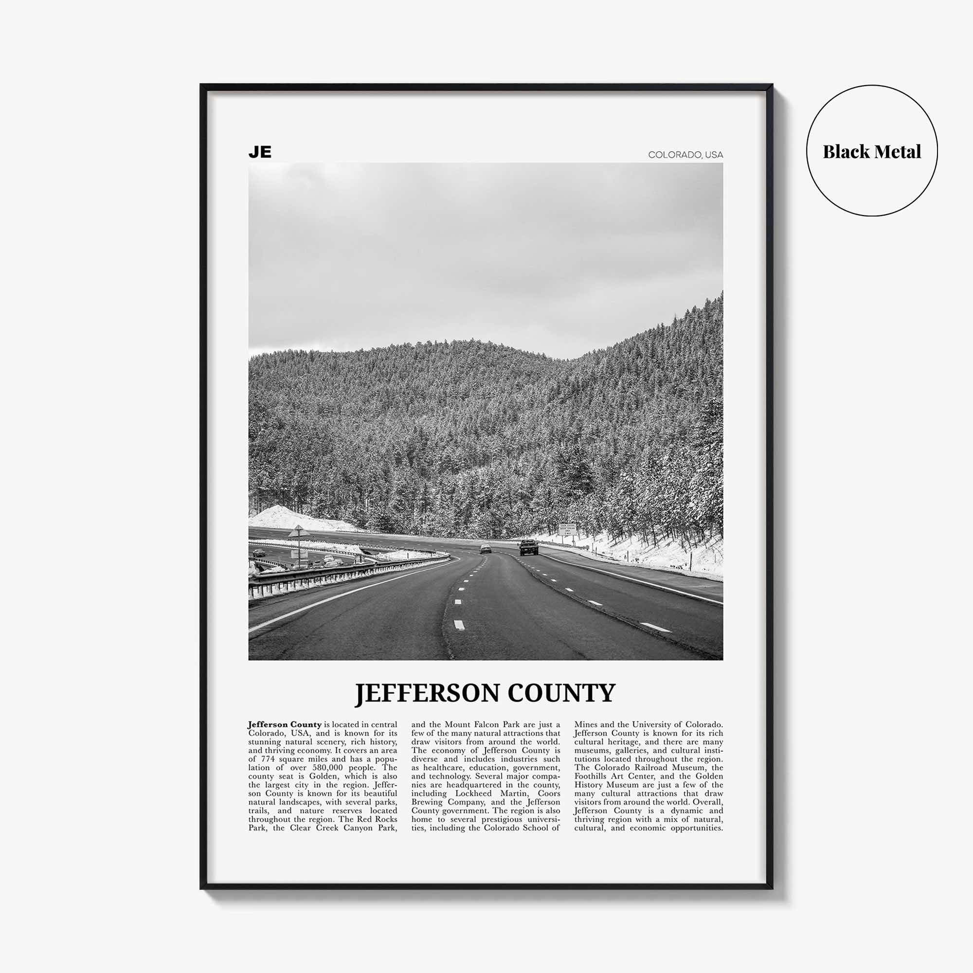 Jefferson County Print Black and White, Jefferson County Wall Art, Jefferson Poster, Jefferson Photo, Jefferson Wall Décor, Jefferson Map