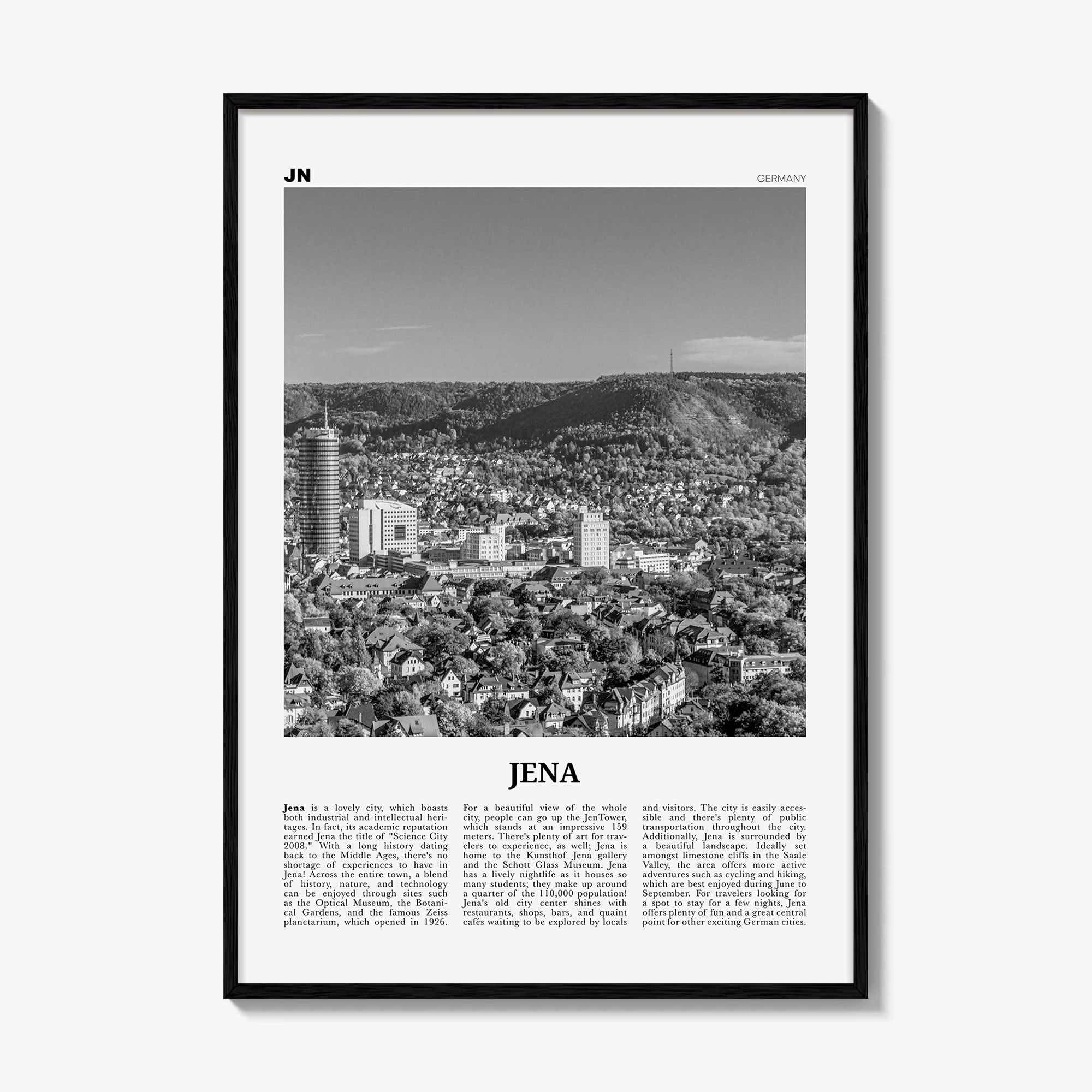 Jena Print Black and White, Jena Wall Art, Jena Poster, Jena Photo, Jena Wall Décor, Jena Map, Germany