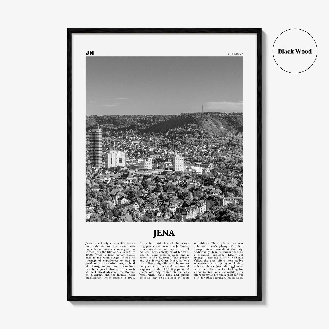 Jena Print Black and White, Jena Wall Art, Jena Poster, Jena Photo, Jena Wall Décor, Jena Map, Germany