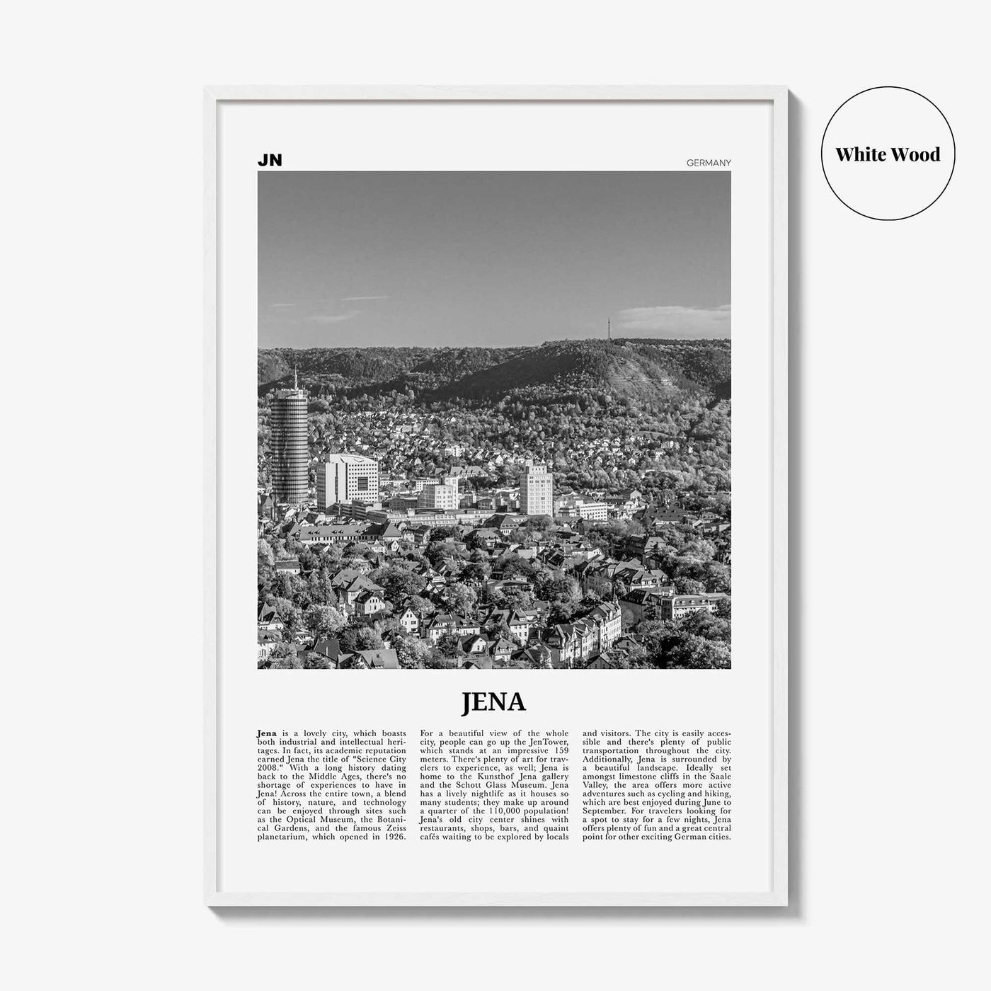 Jena Print Black and White, Jena Wall Art, Jena Poster, Jena Photo, Jena Wall Décor, Jena Map, Germany