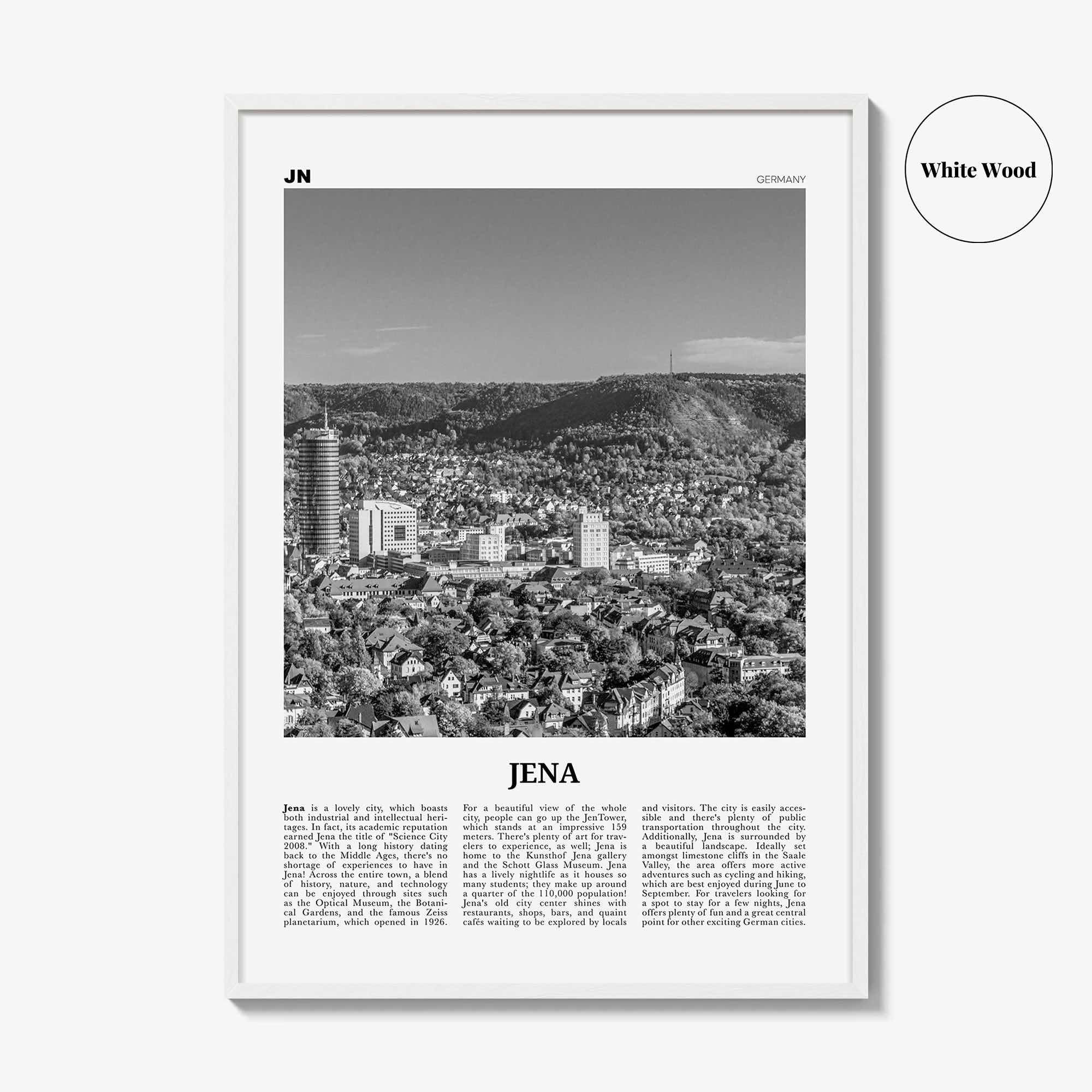 Jena Print Black and White, Jena Wall Art, Jena Poster, Jena Photo, Jena Wall Décor, Jena Map, Germany