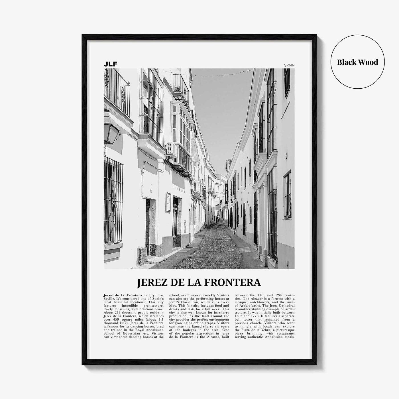 Jerez de la Frontera Print Black and White, Jerez de la Frontera Art, Jerez de la Frontera Poster, Photo, Décor, Jerez de la Frontera Map