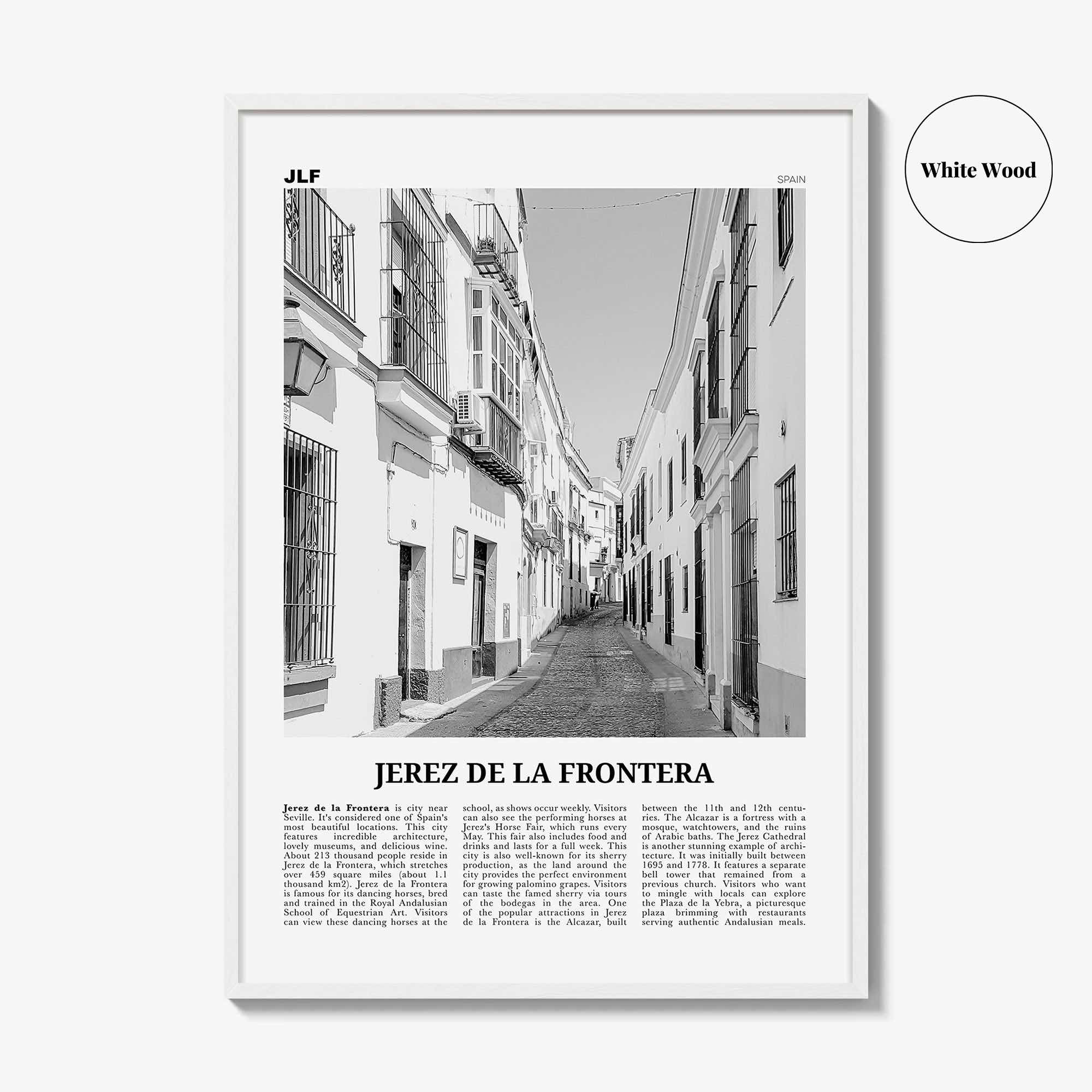 Jerez de la Frontera Print Black and White, Jerez de la Frontera Art, Jerez de la Frontera Poster, Photo, Décor, Jerez de la Frontera Map
