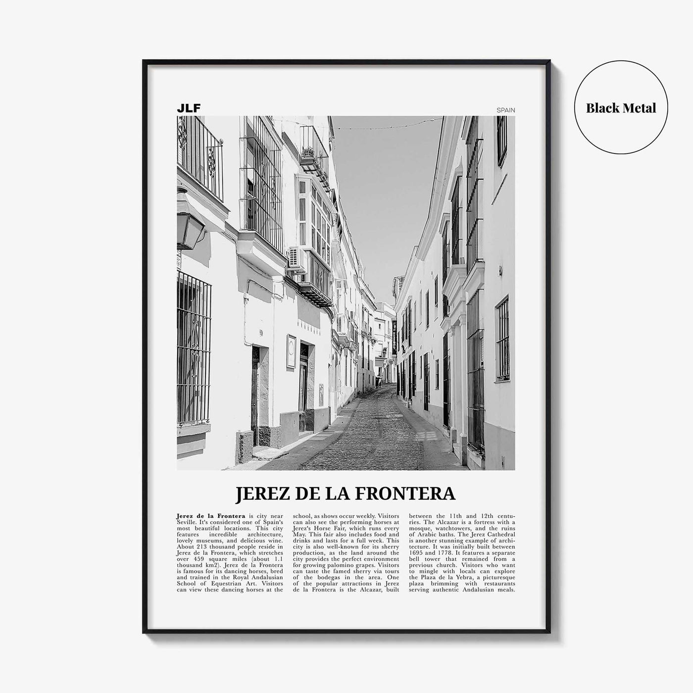 Jerez de la Frontera Print Black and White, Jerez de la Frontera Art, Jerez de la Frontera Poster, Photo, Décor, Jerez de la Frontera Map