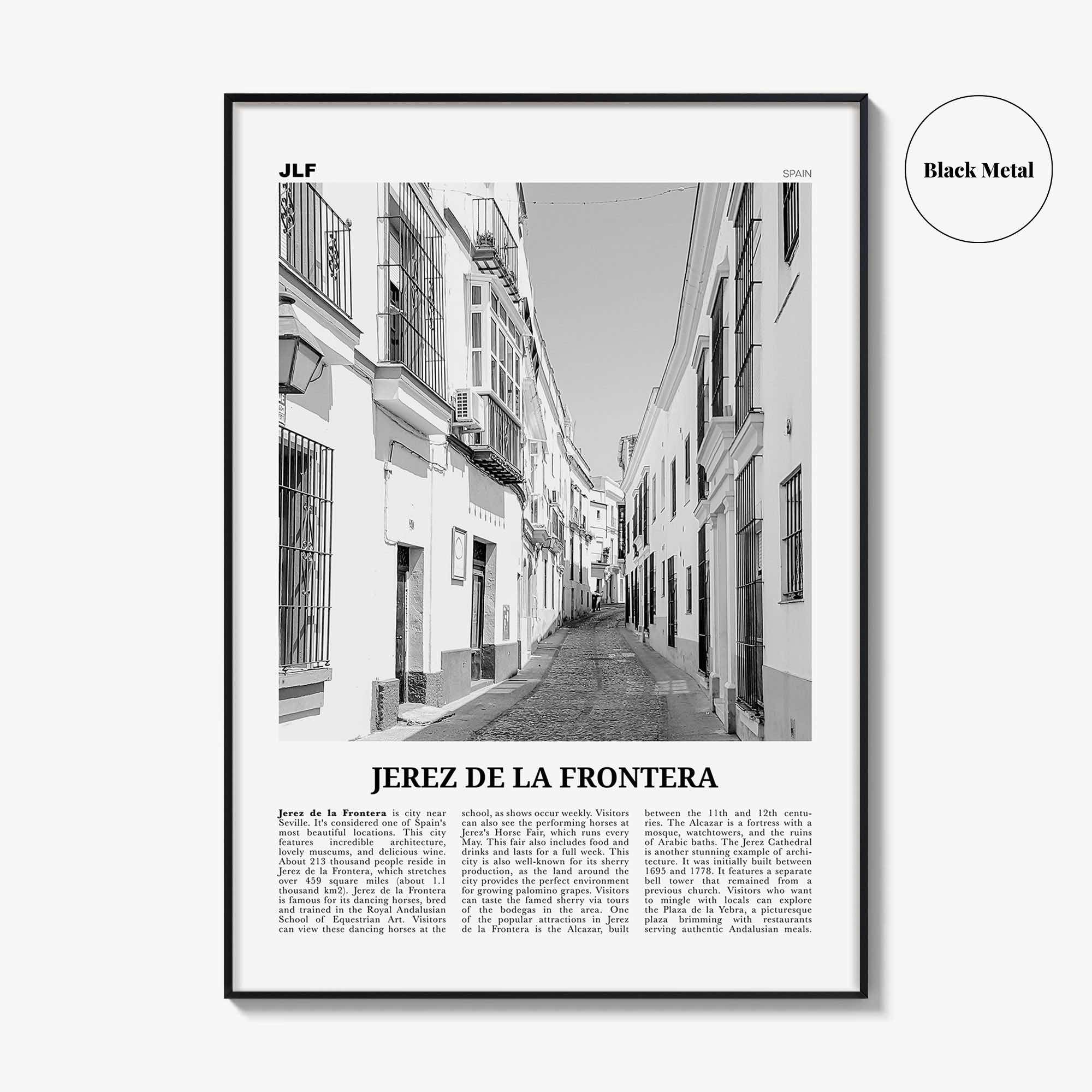 Jerez de la Frontera Print Black and White, Jerez de la Frontera Art, Jerez de la Frontera Poster, Photo, Décor, Jerez de la Frontera Map