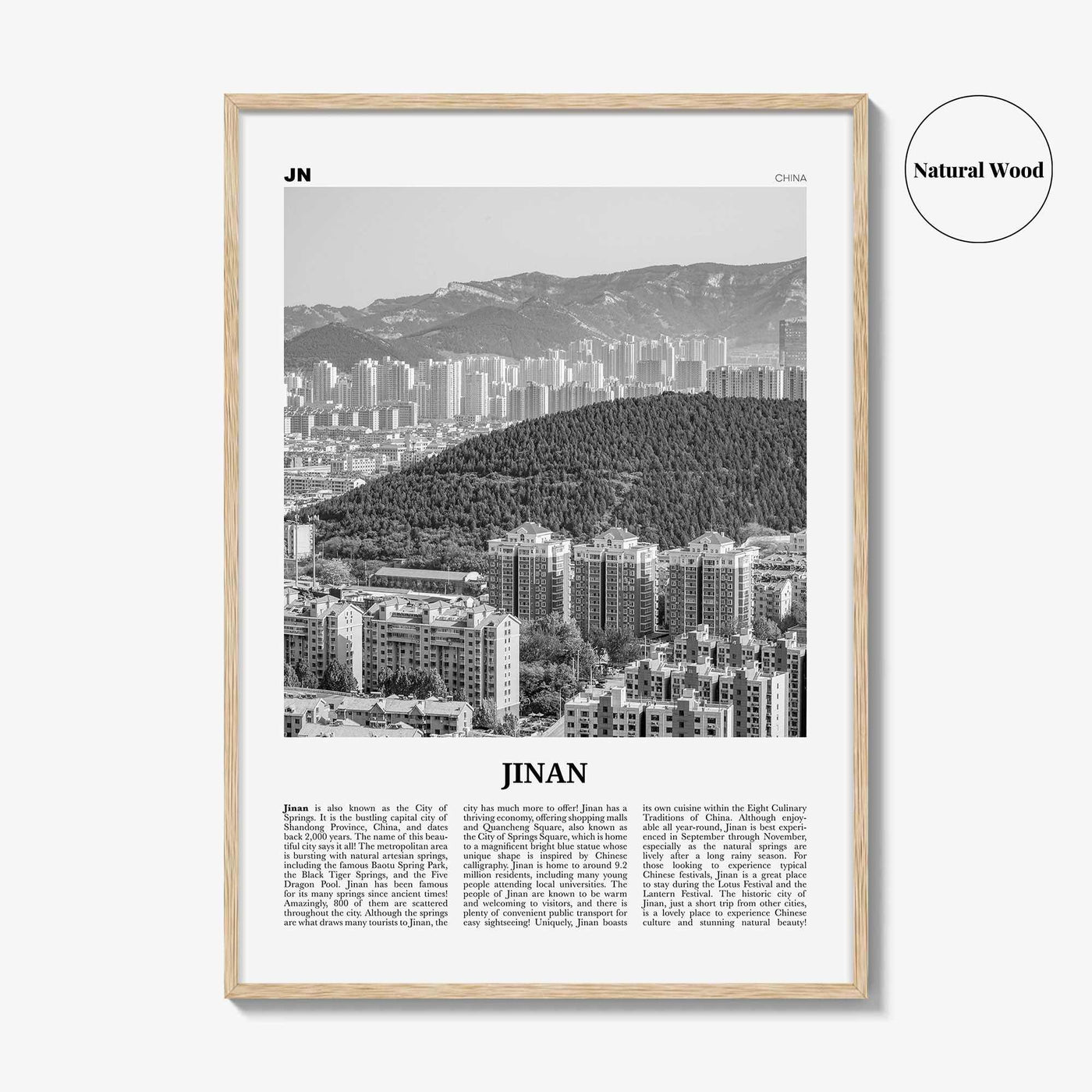 Jinan Print Black and White, Jinan Wall Art, Jinan Poster, Jinan Photo, Jinan Wall Décor, Jinan Map, China