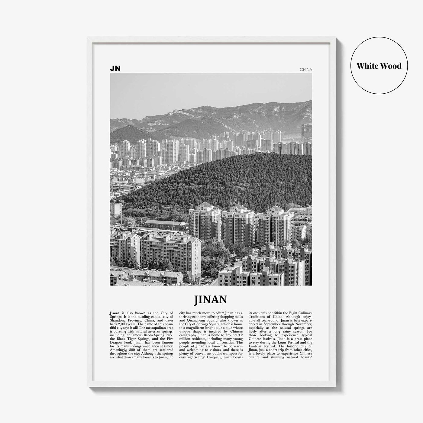 Jinan Print Black and White, Jinan Wall Art, Jinan Poster, Jinan Photo, Jinan Wall Décor, Jinan Map, China