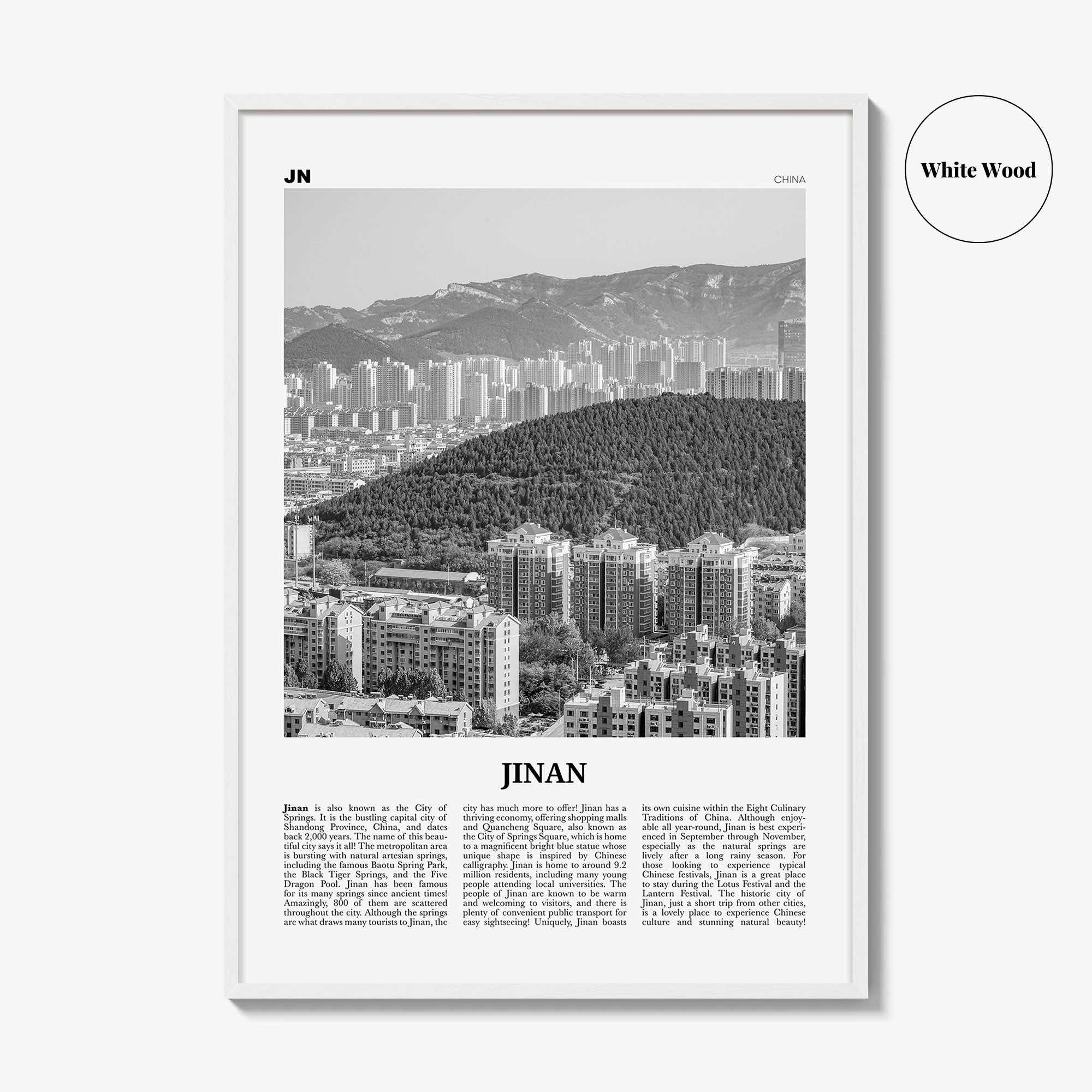 Jinan Print Black and White, Jinan Wall Art, Jinan Poster, Jinan Photo, Jinan Wall Décor, Jinan Map, China
