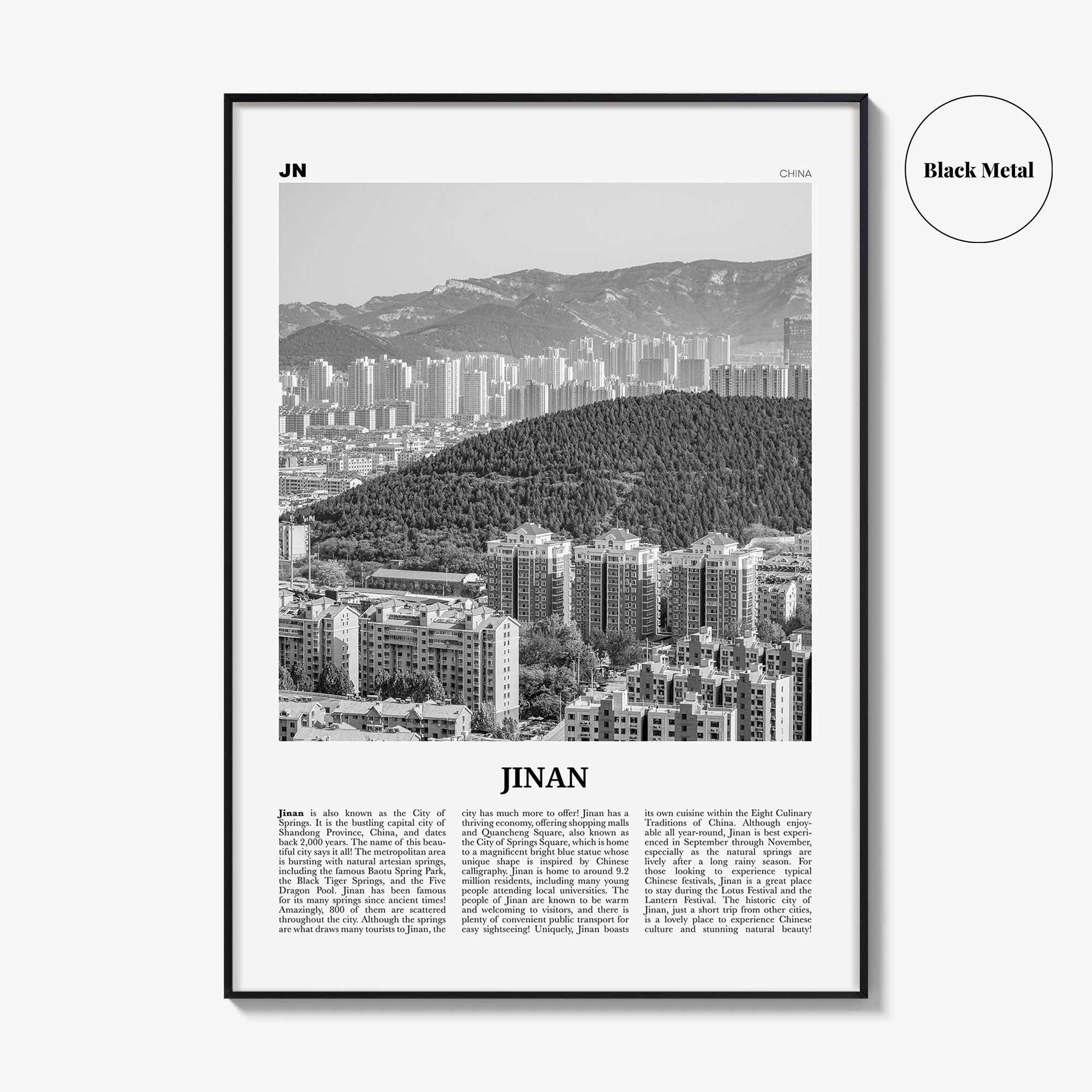 Jinan Print Black and White, Jinan Wall Art, Jinan Poster, Jinan Photo, Jinan Wall Décor, Jinan Map, China